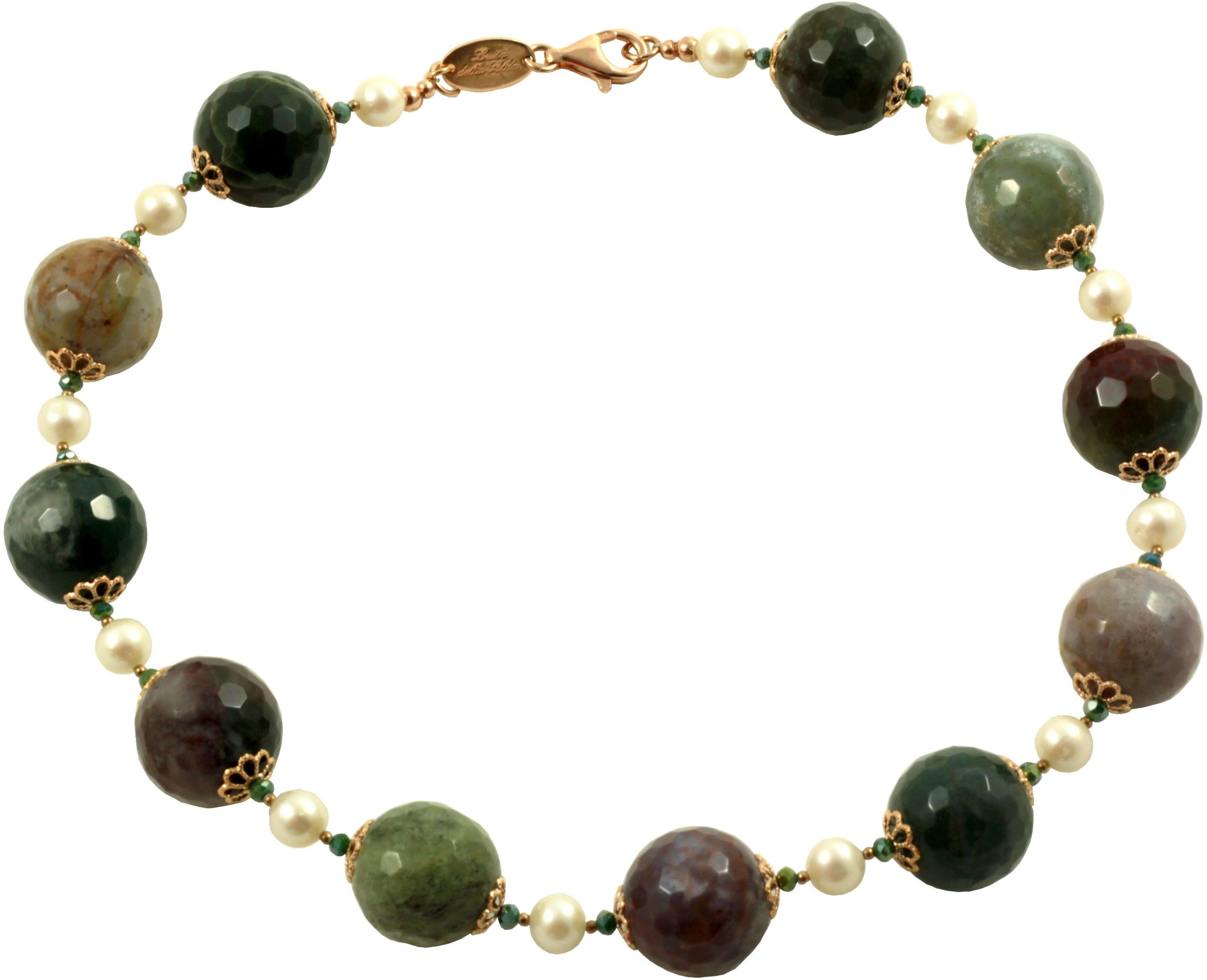 Choker indian agate, idrothermal quartz and fresh water pearls