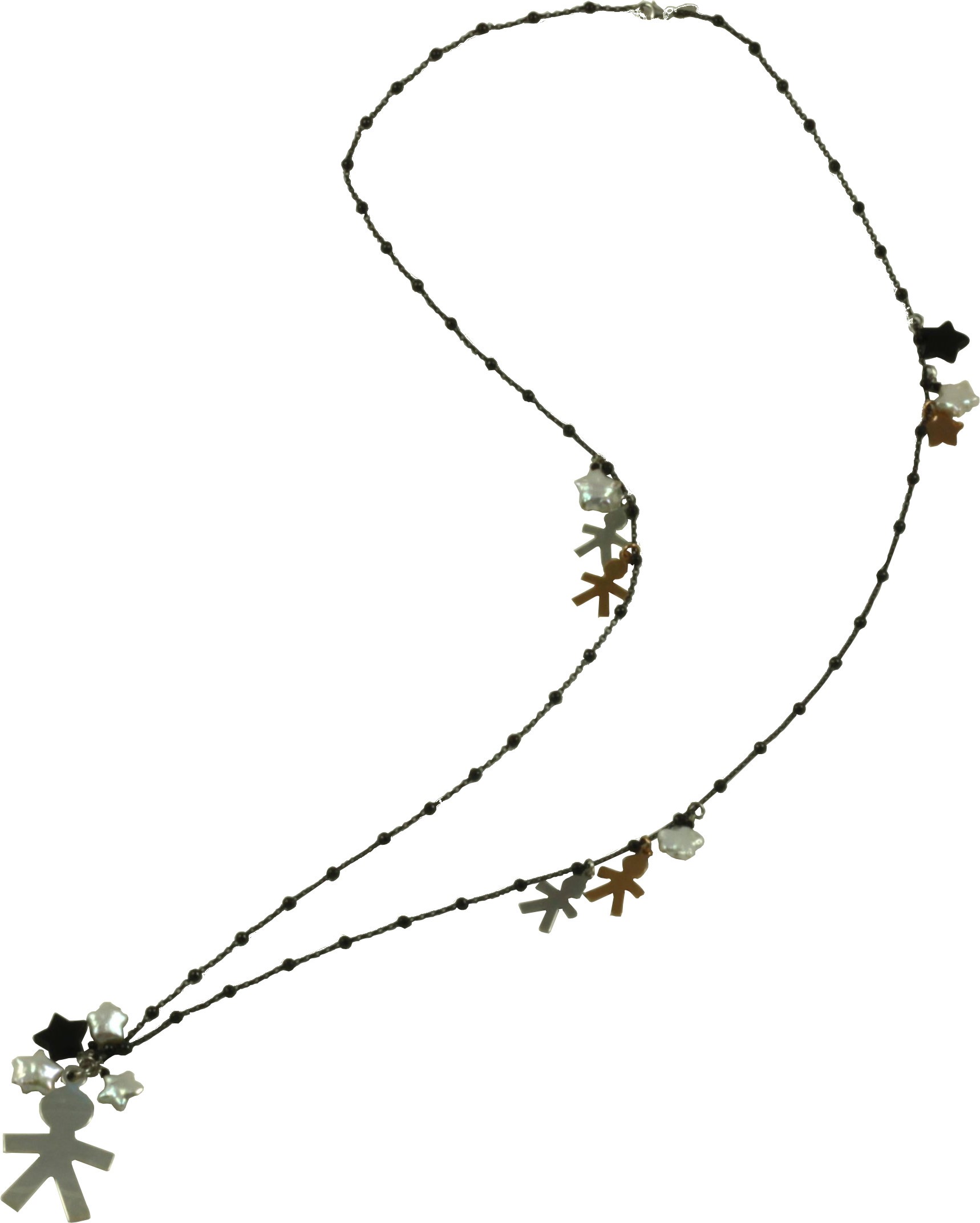 Necklace silver children, fresh water pearls, onix stars, rhodiated and rose gold silver