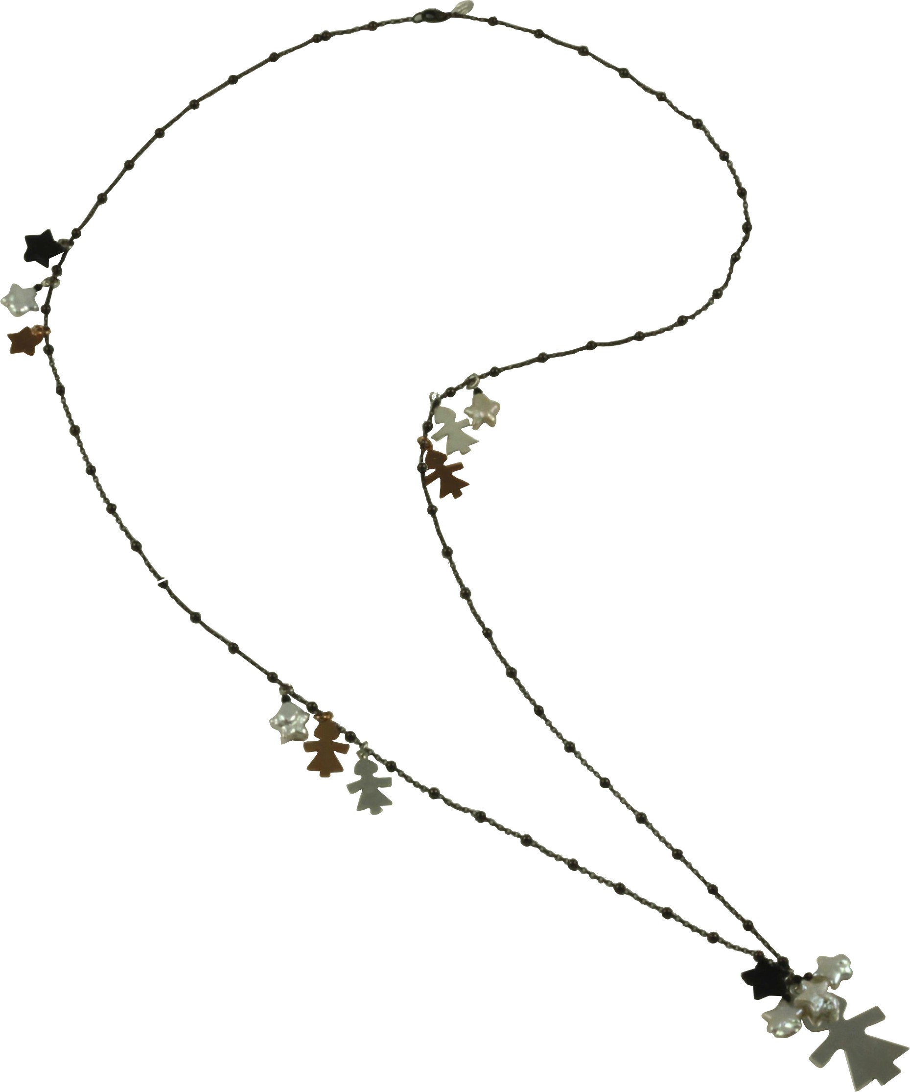 Necklace silver children, fresh water pearls, onix stars, rhodiated and rose gold silver