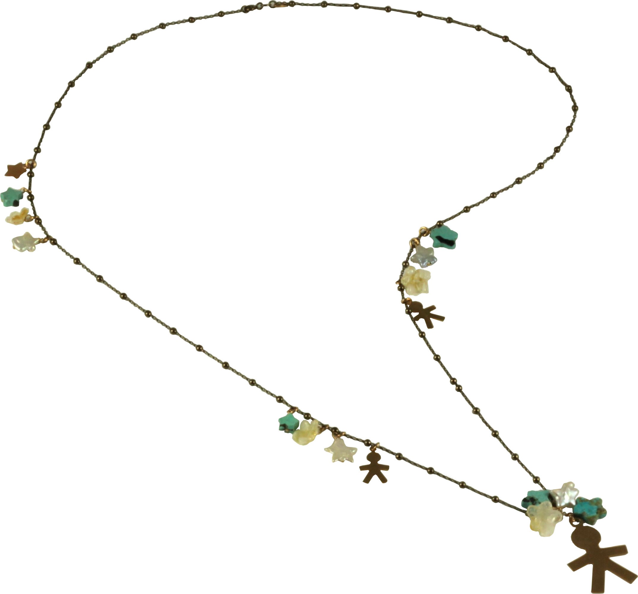 Necklace silver children, fresh water pearl stars, turquoise, citrine quartz flowers and rose gold silver