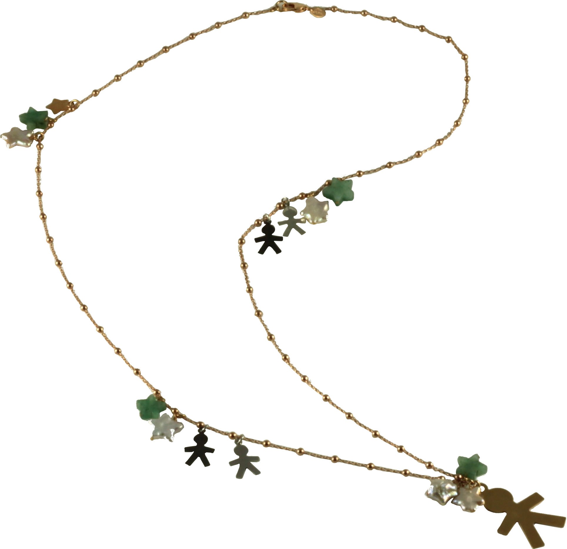 Necklace silver children, fresh water pearl stars, aventurine and rose gold silver