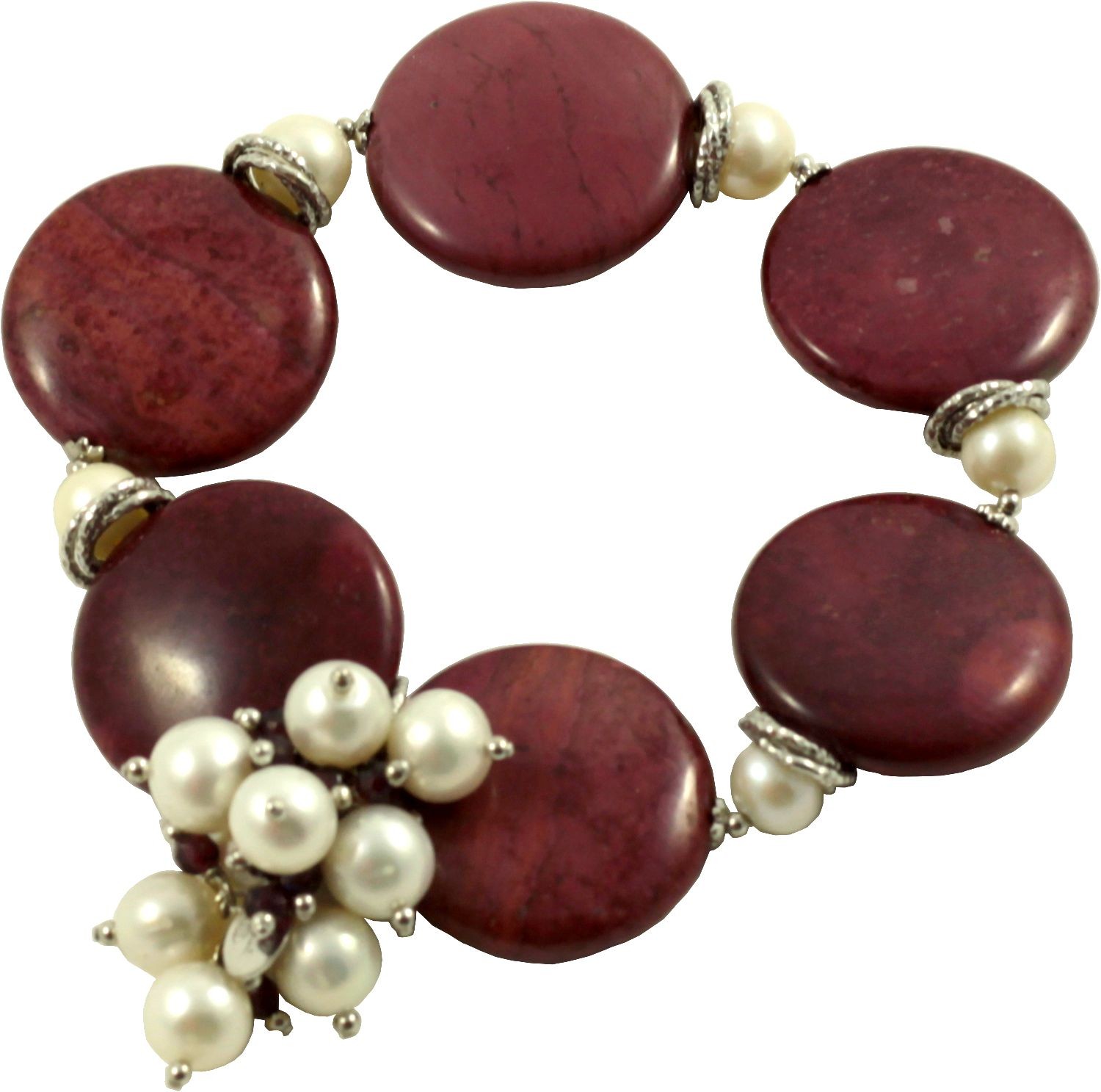 bracelet garnet, rhodonite and fresh water pearls