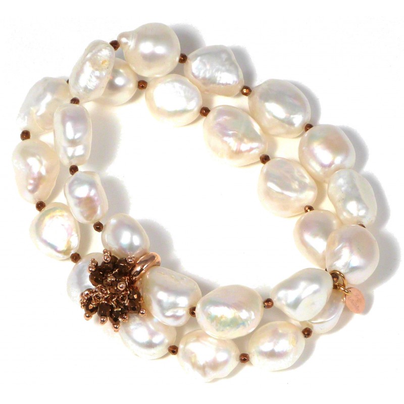 Bracelet 2 strings fresh water pearls and bronze agate
