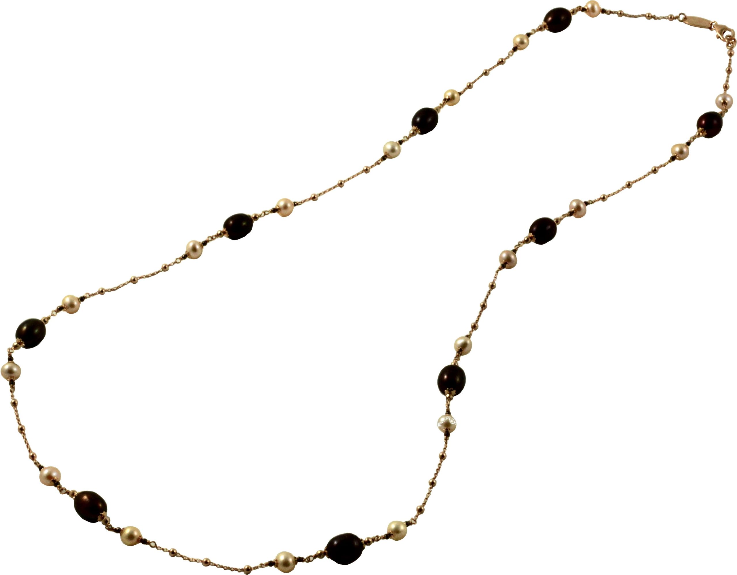 Catena argento placcato oro rosa con perle brown e rosa ed ematite placcata rutenio