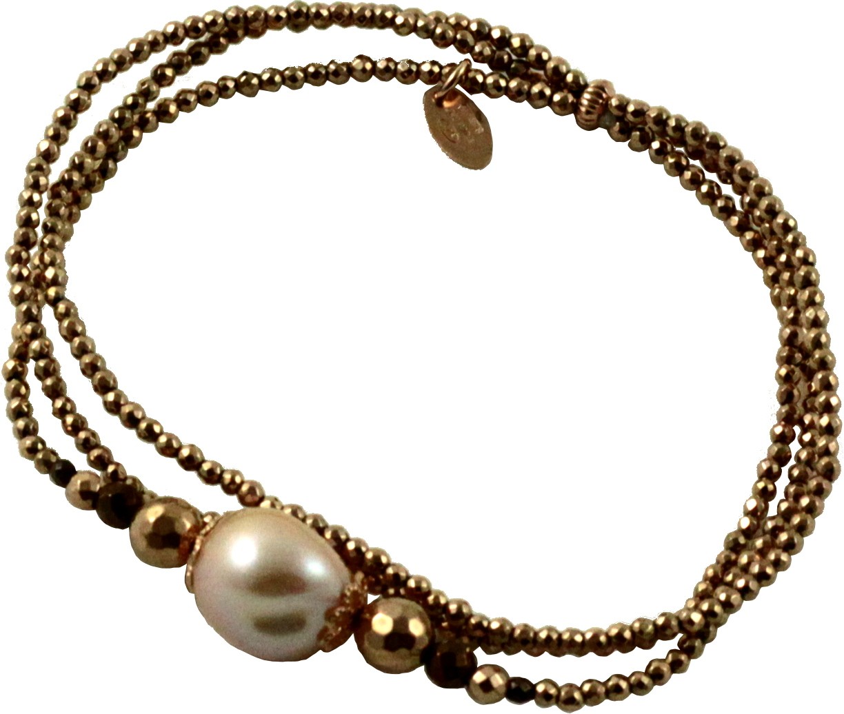 Bracciale a 3 fili ematite placcata oro rosa e perla rosa