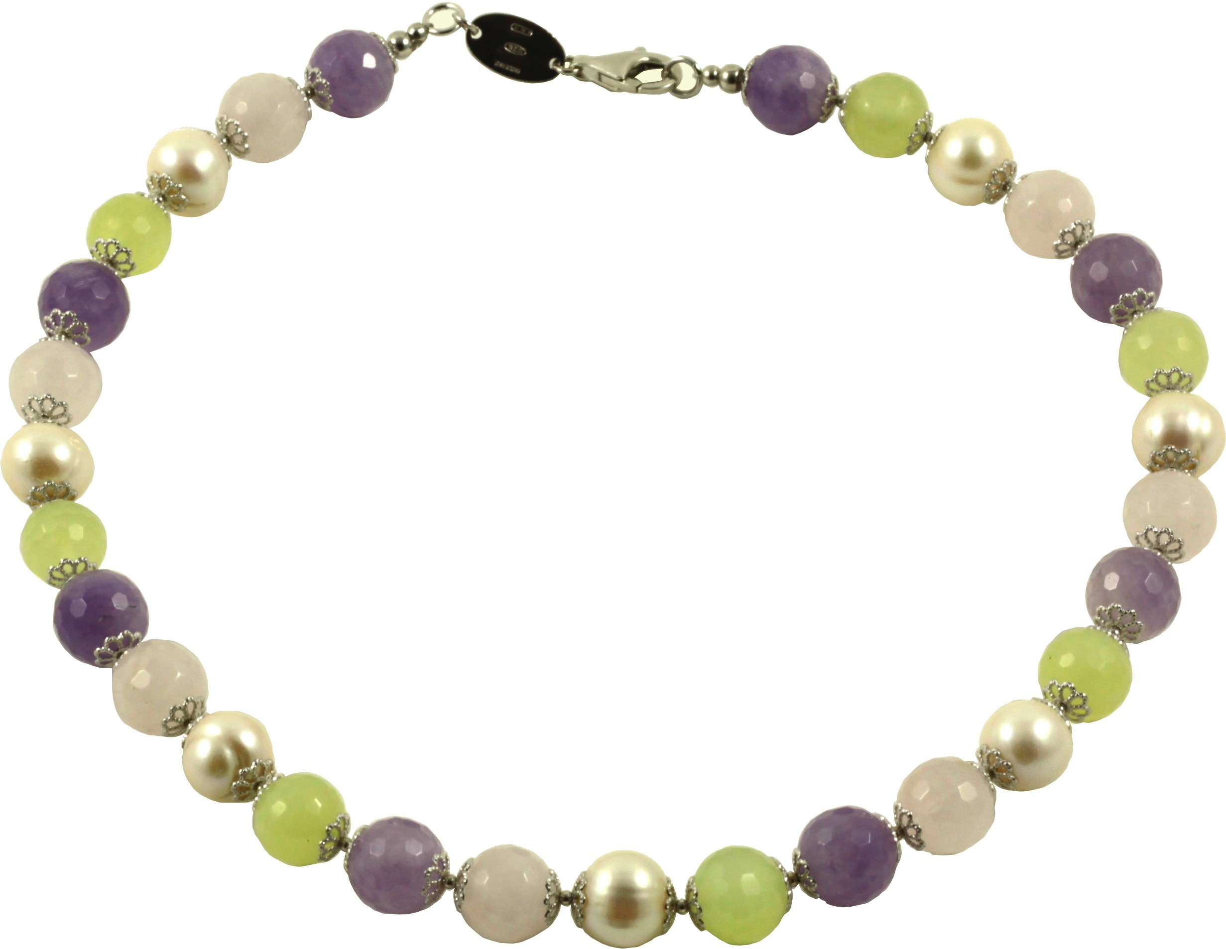 Choker amethyst lavender, pink quartz, jadeite and cultivated pearls