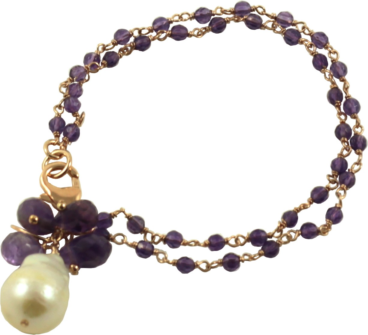 Two strand amethyst bracelet with pendant baroque pendant