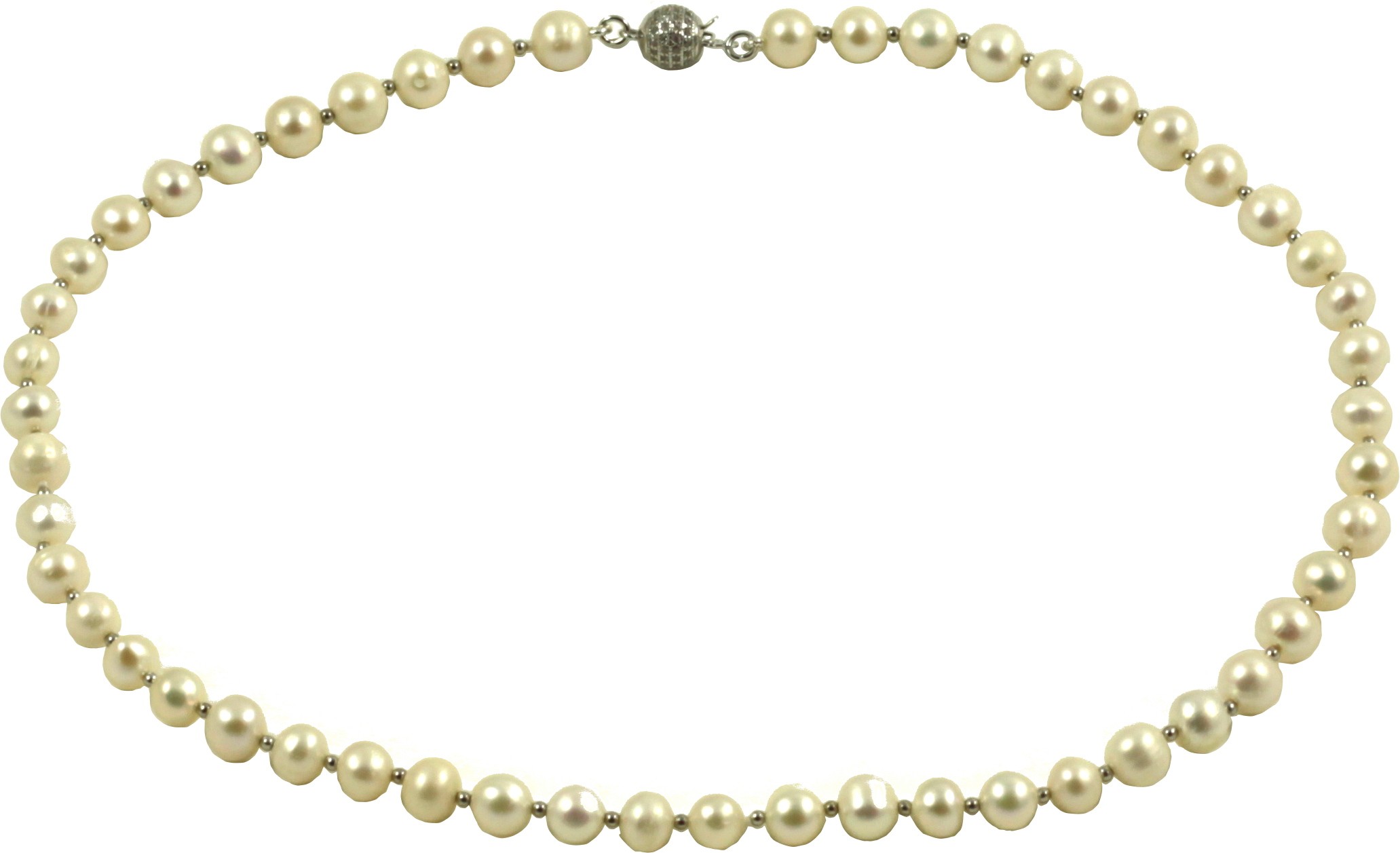 Basic choker white fresh water pearls, with round clasp with zircons