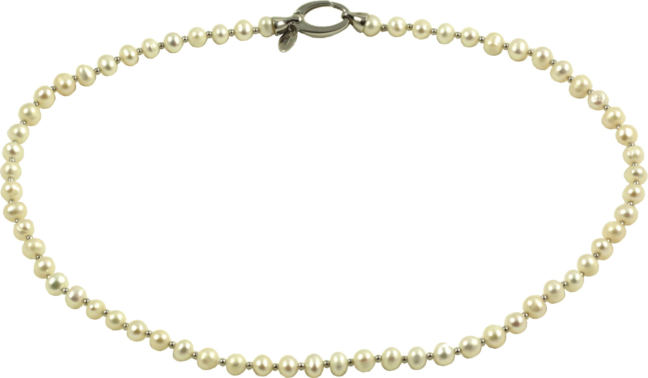 Basic choker white fresh water pearls, with oval silver clasp
