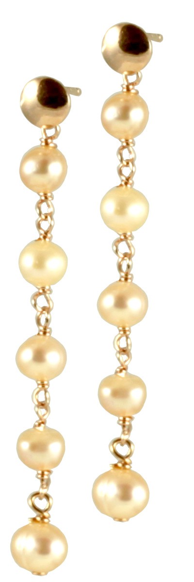 Orecchini basic minimal perle rosa incatenate, argento placcato oro rosa. Realizzabili anche con clip
