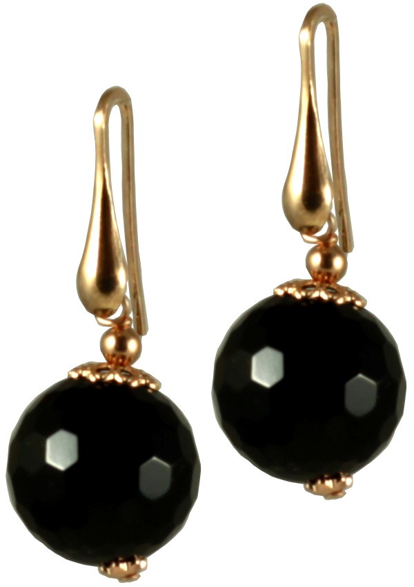 Minimal earrings with black agate round beads