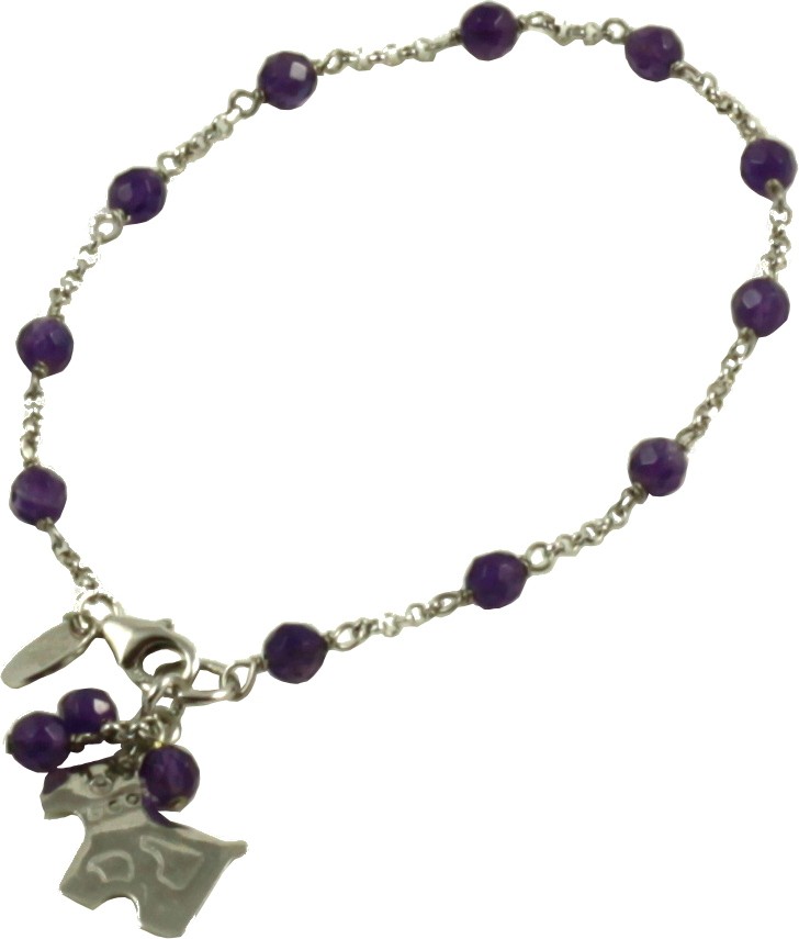 Minimal bracelet with amethyst and 925 rhodiated silver chain with a dog shaped pendant