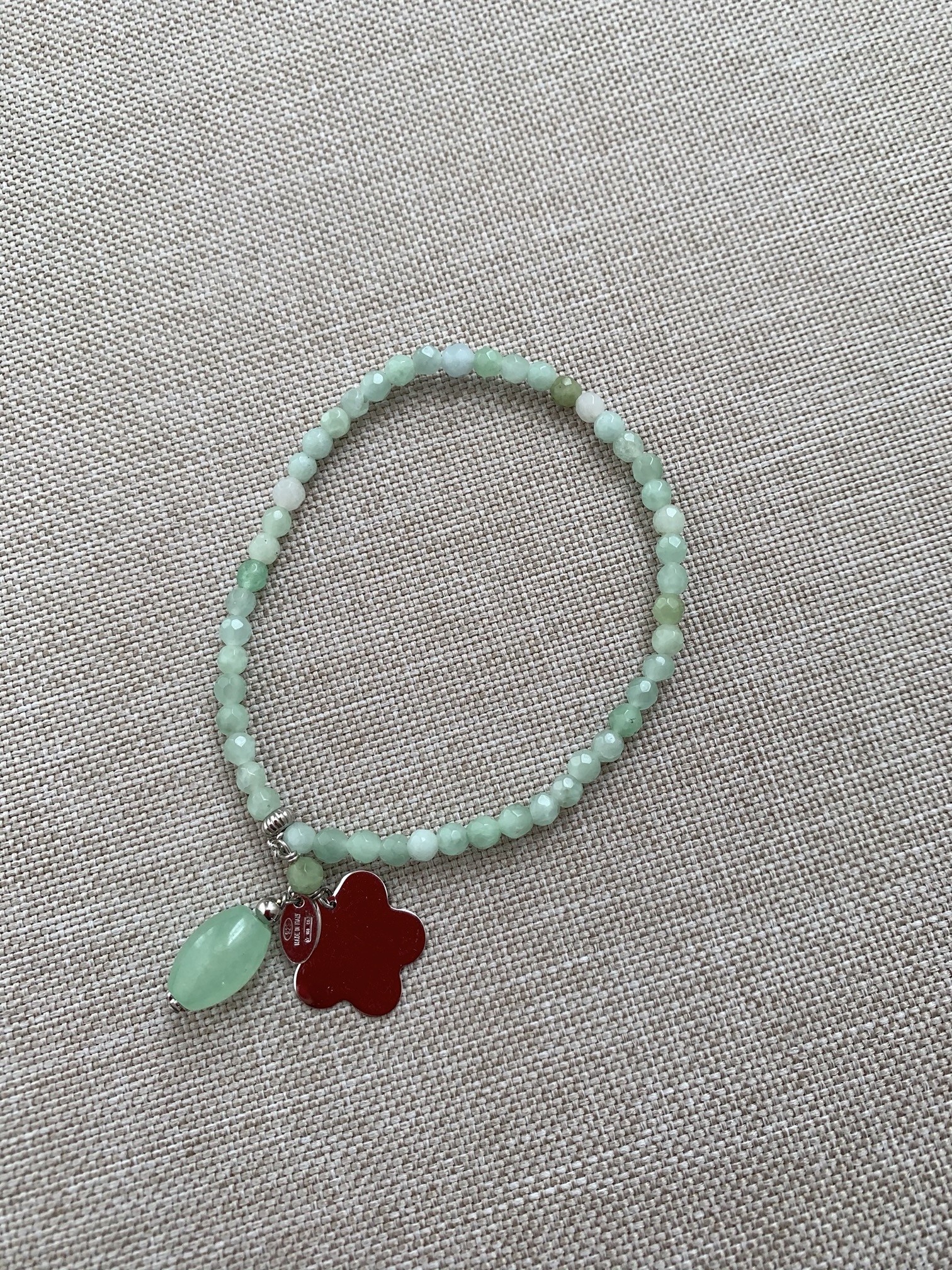 Bracciale Flower giada e argento rodiato