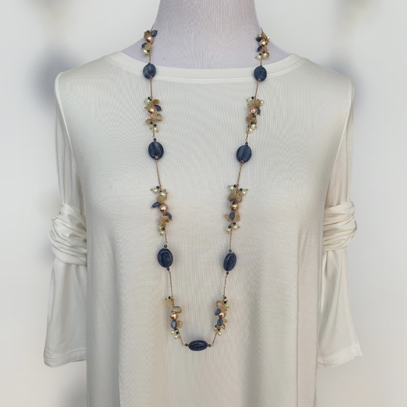 Collana incatenata ovali in cianite, argento rosè