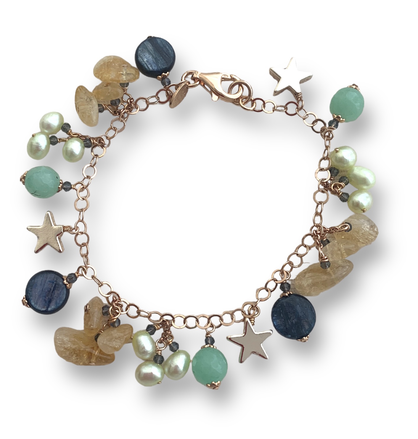 Bracciale in argento con ciondolini in cianite e quarzo citrino