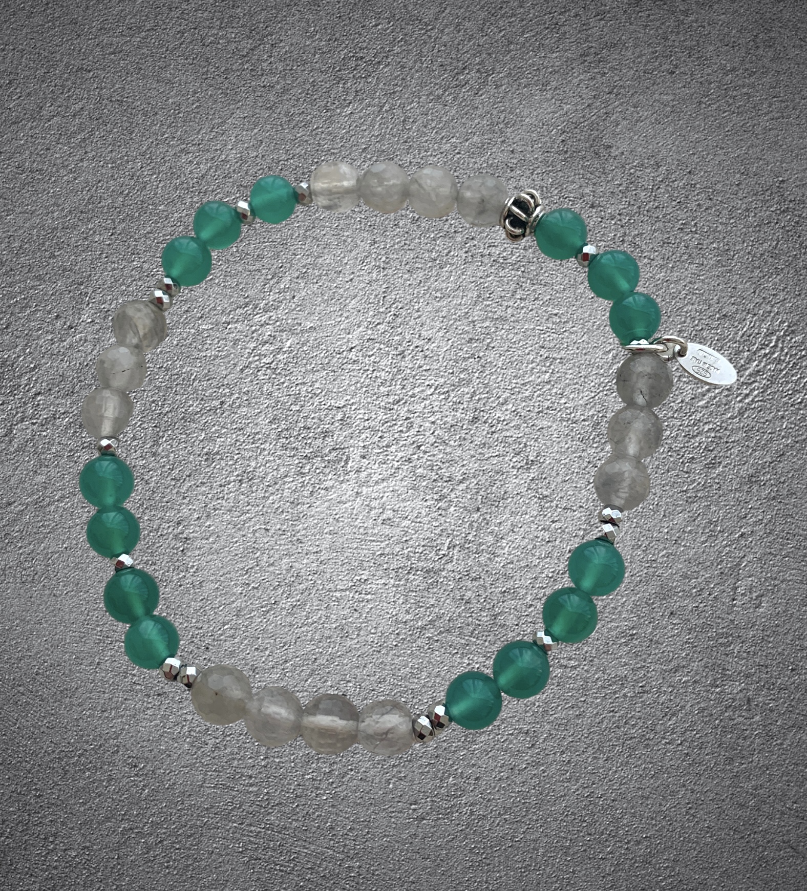 Bracciale da uomo in agata verde e quarzo nuvoloso