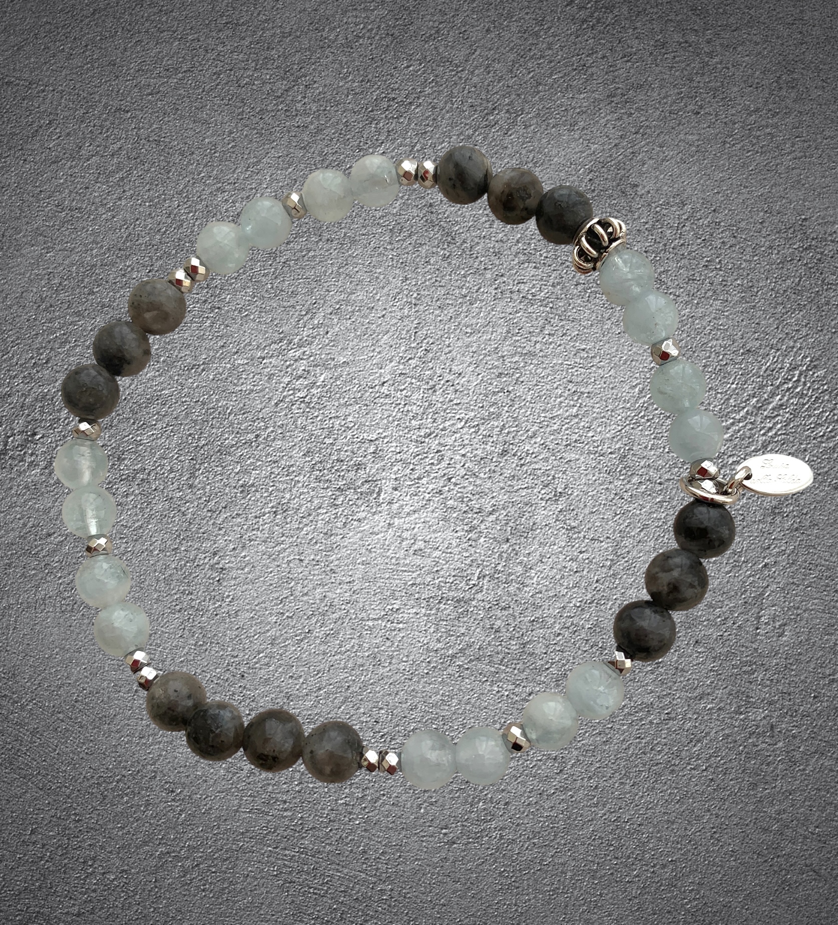 Bracciale da uomo in acquamarina e quarzo nuvoloso