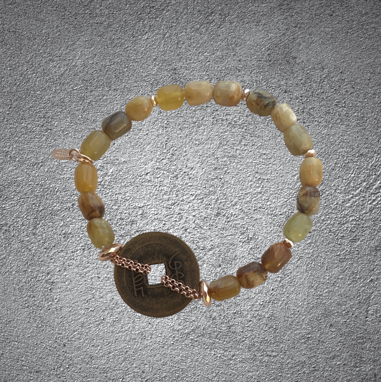 Bracciale da uomo in giada serpentino con moneta cinese