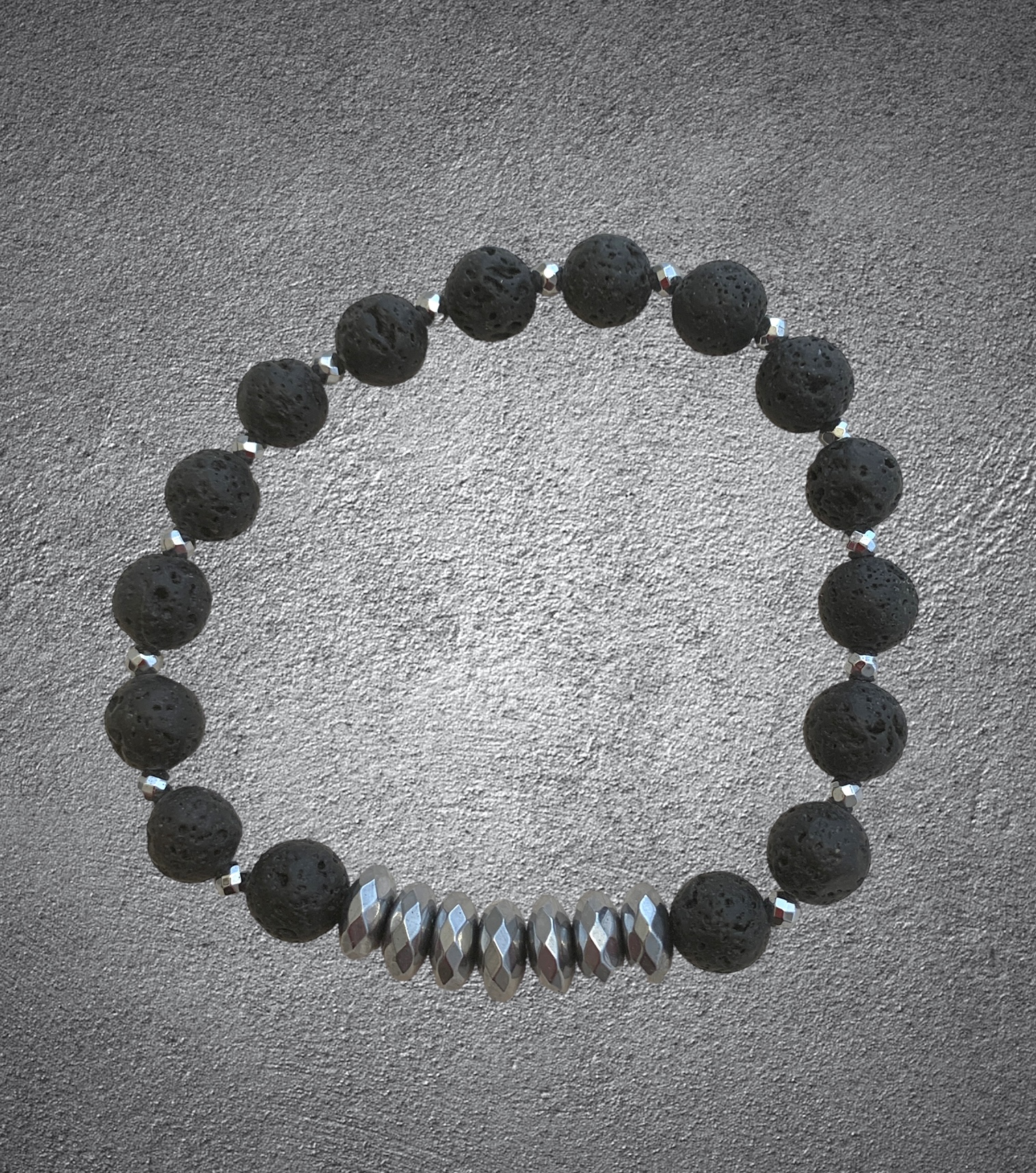 Bracciale da uomo in pietra lavica ed ematite rodiata