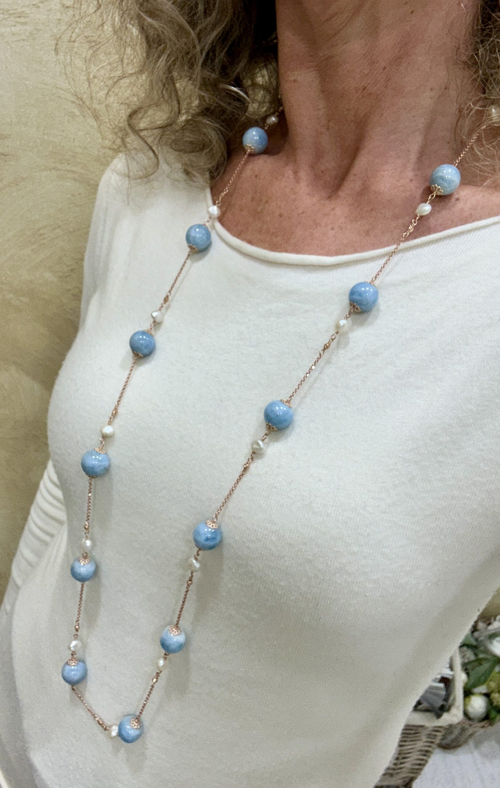 Collana in acquamarina e argento rosè