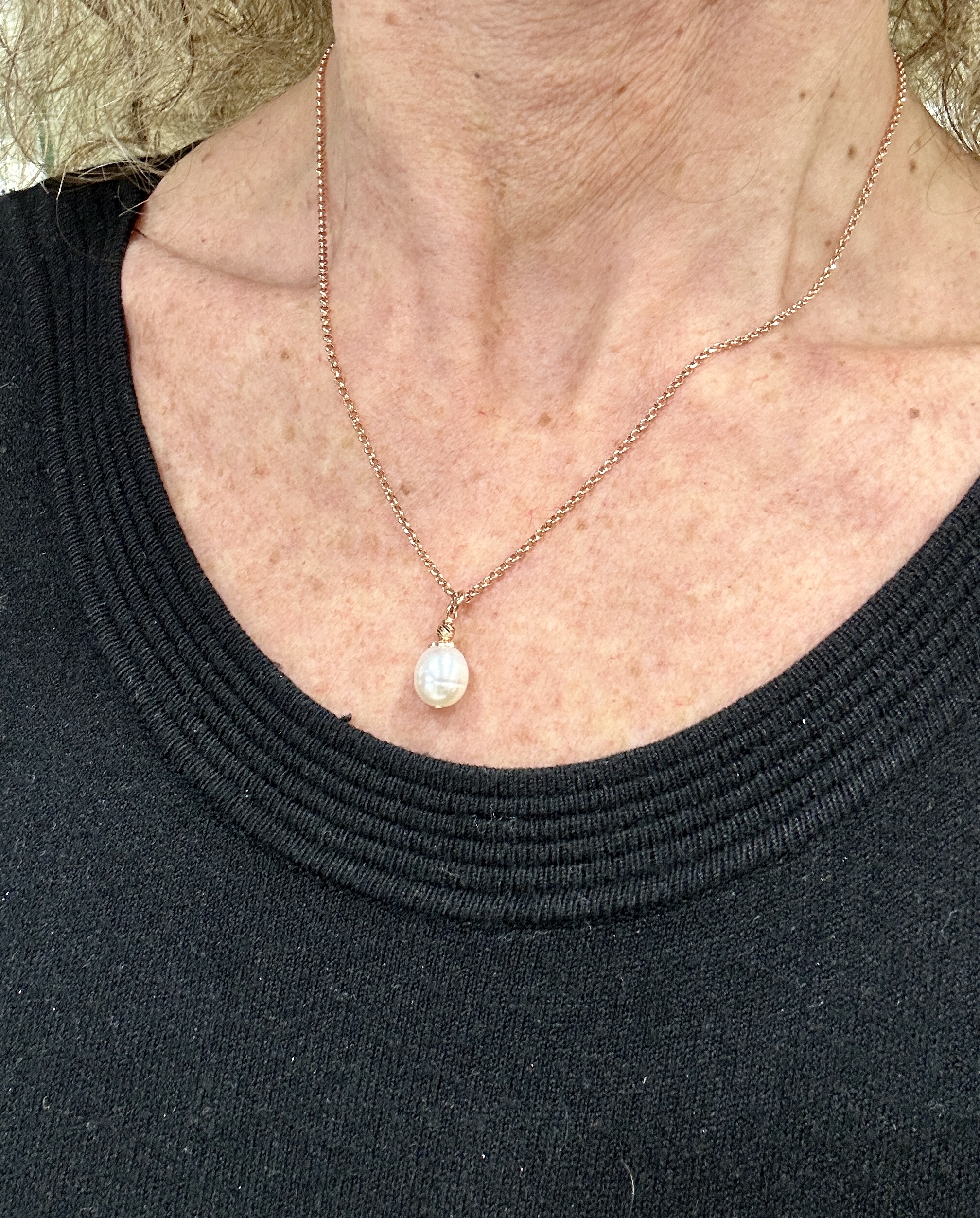 Girocollo catenina argento placcato rosa con ciondolo perla