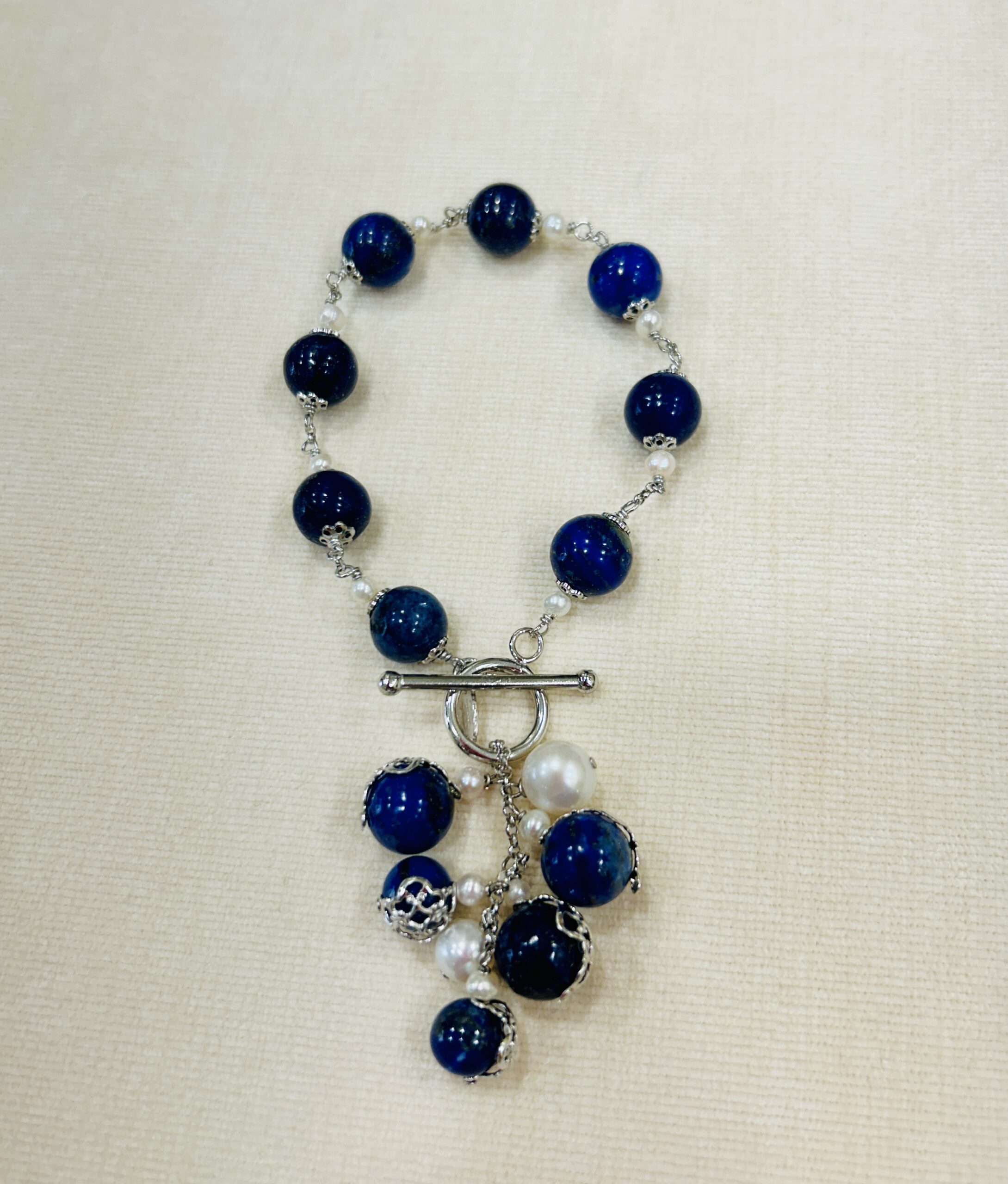 Bracciale incatenato in lapis con chiusura T/Bar argento rodiato