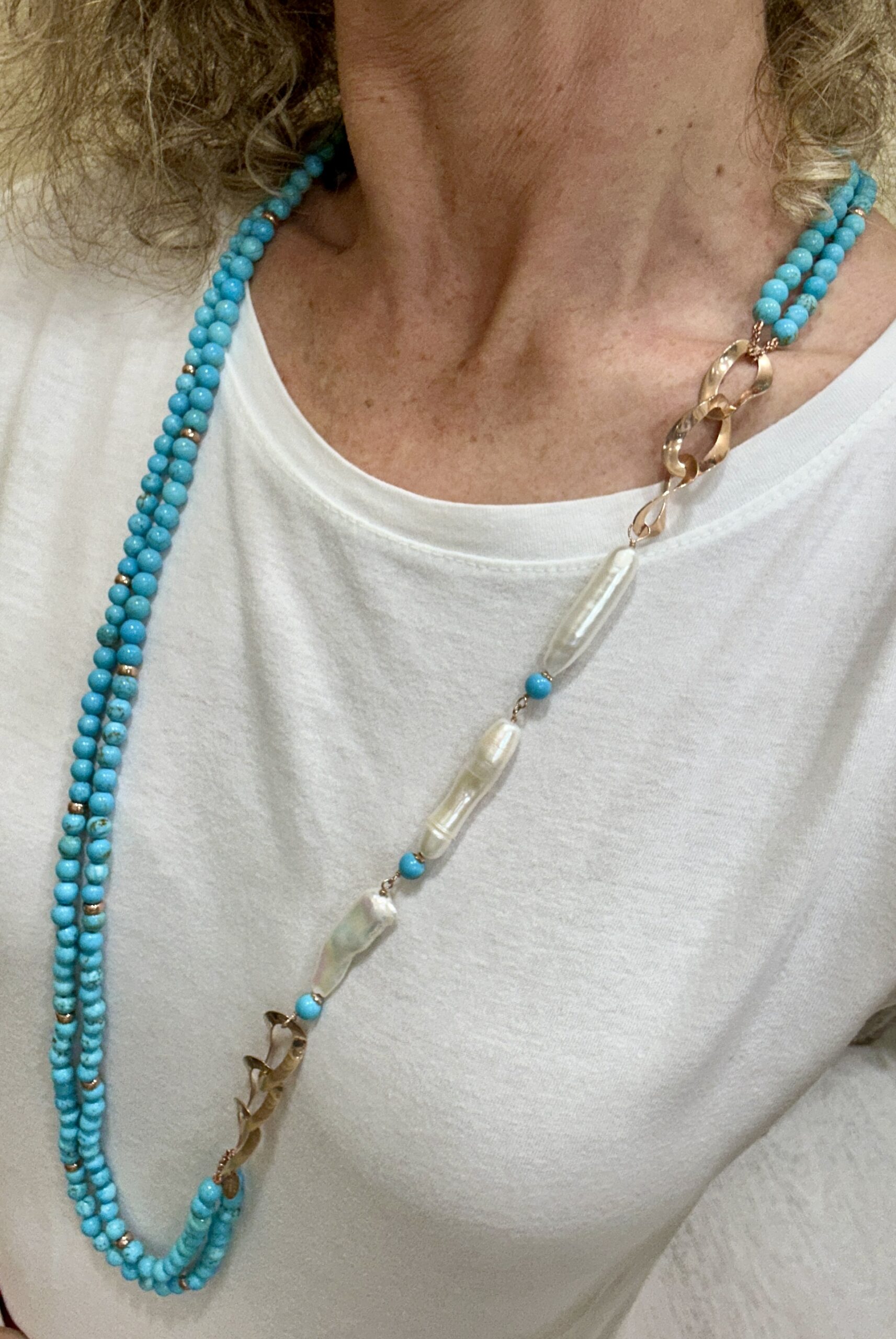 Collana a due fili in pasta di turchese e perle