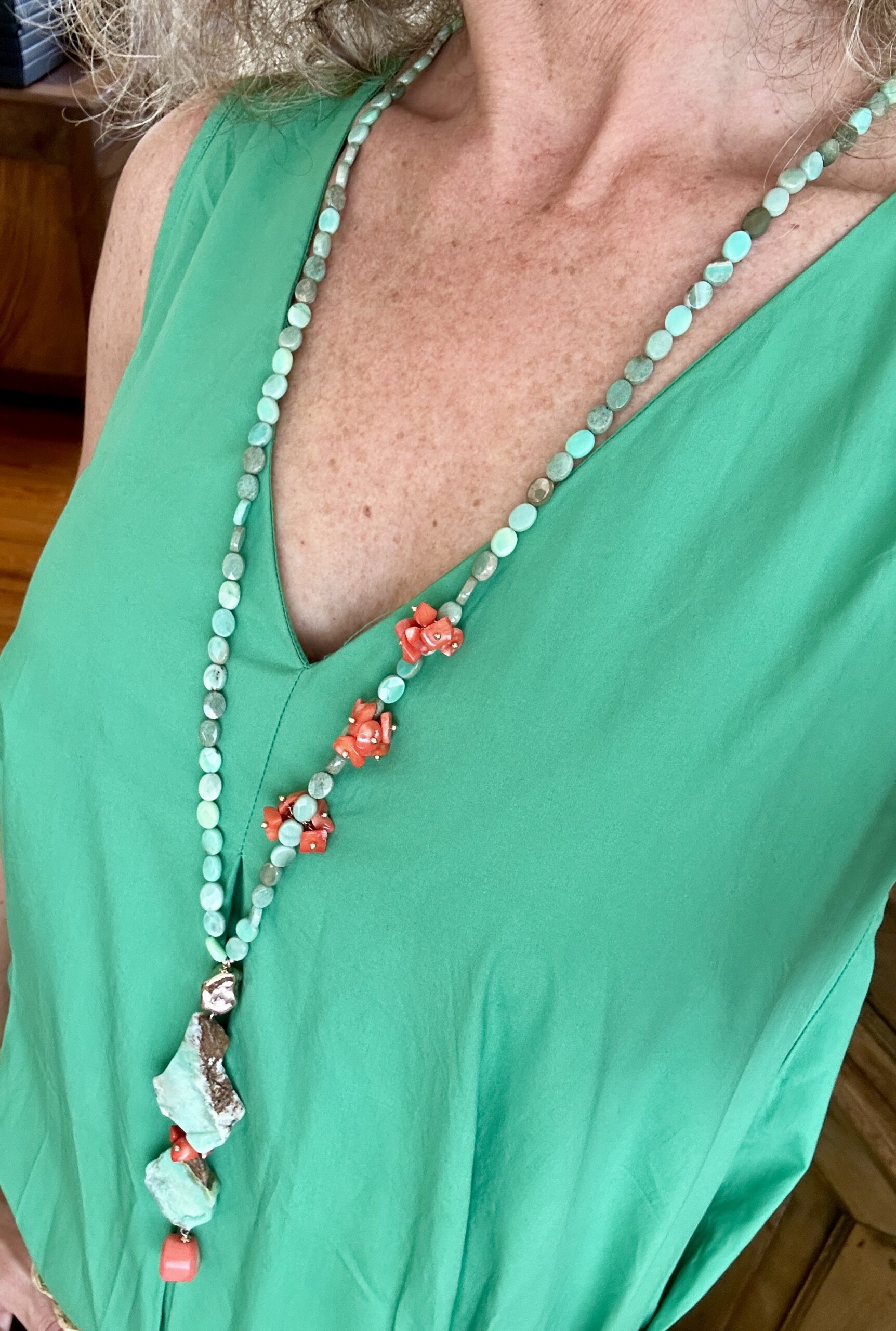 Collana in crisoprasio e corallo bamboo