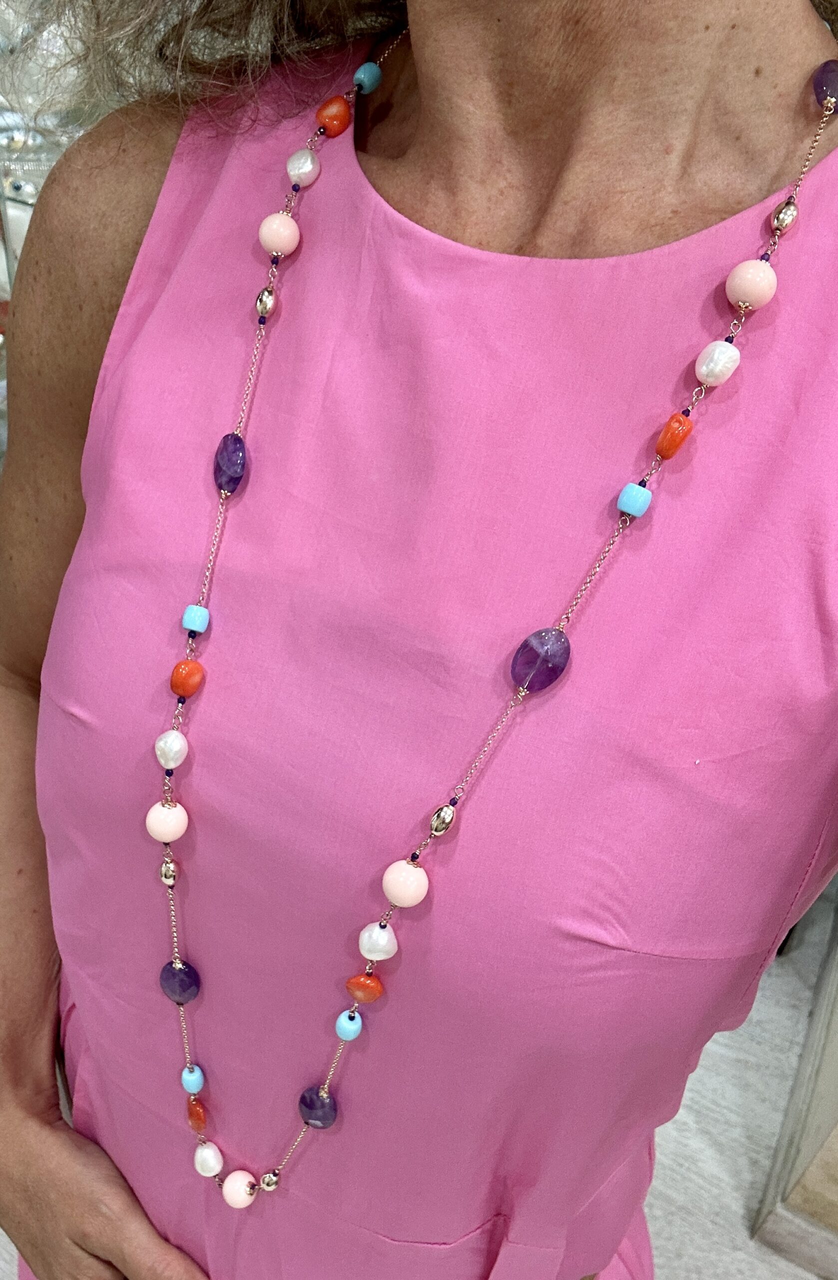 Collana incatenata in argento placcato oro rosa con elementi