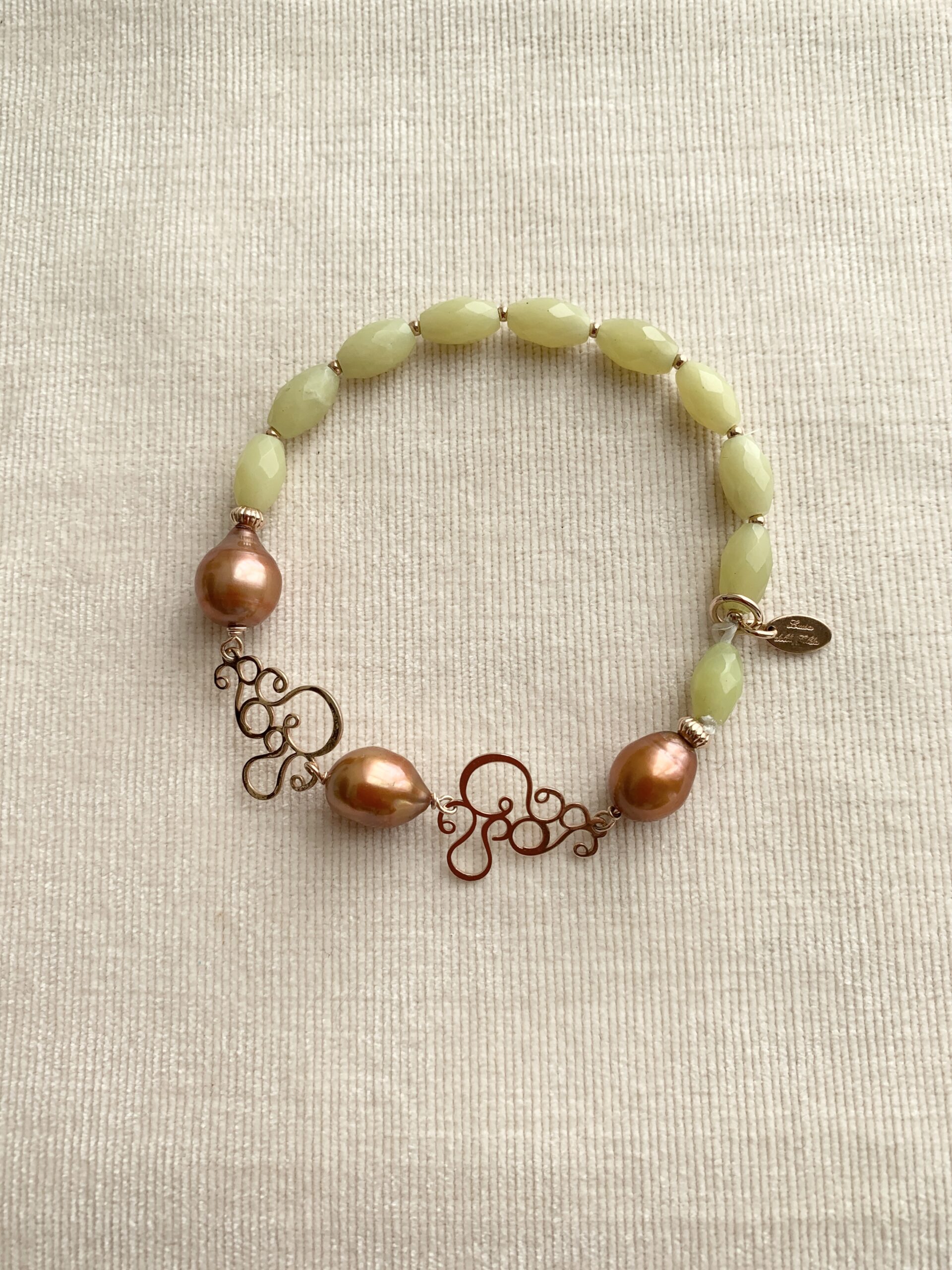 Bracciale in new jade e argento placcato oro rosa