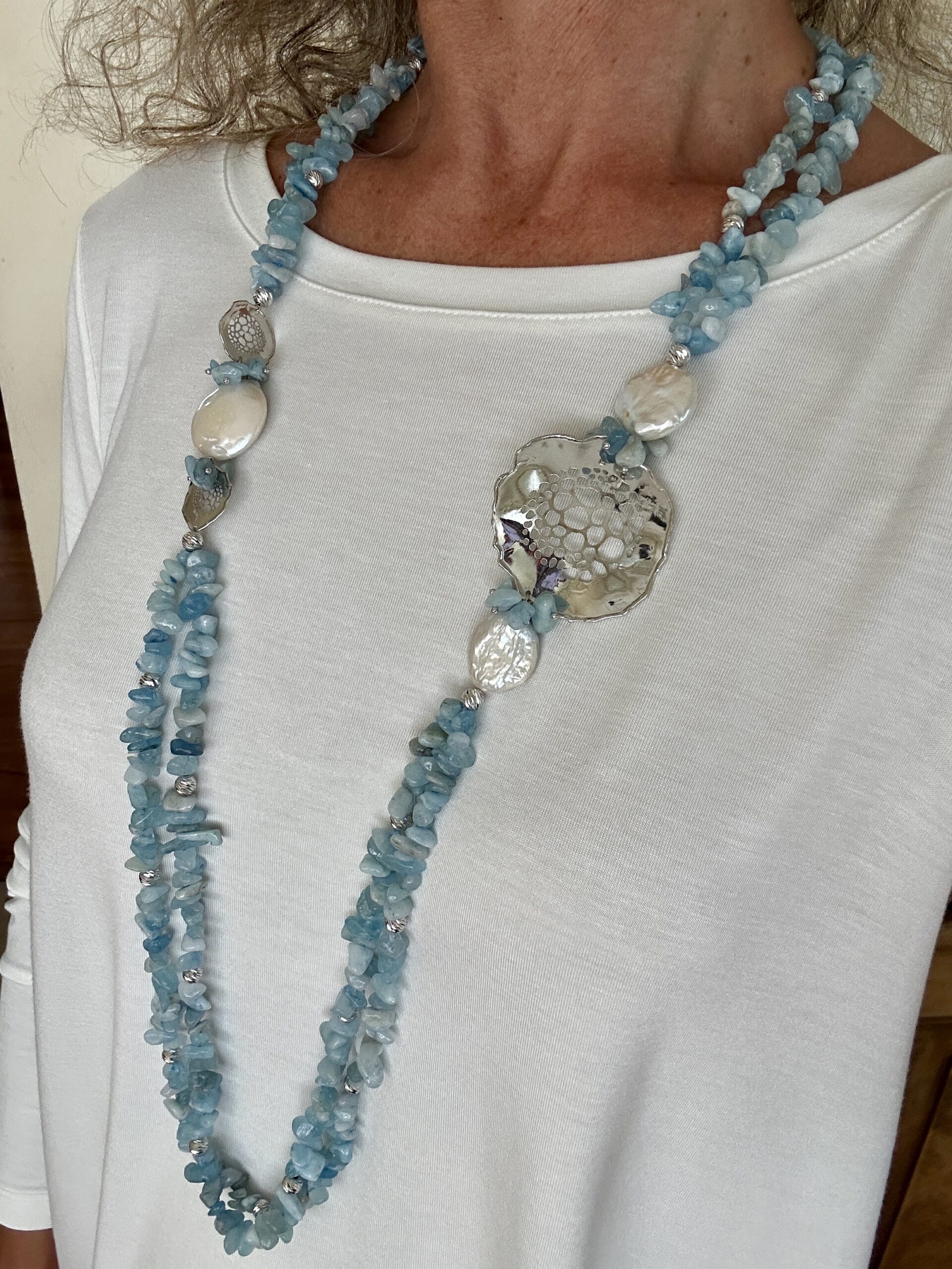 Collana a due fili in acquamarina