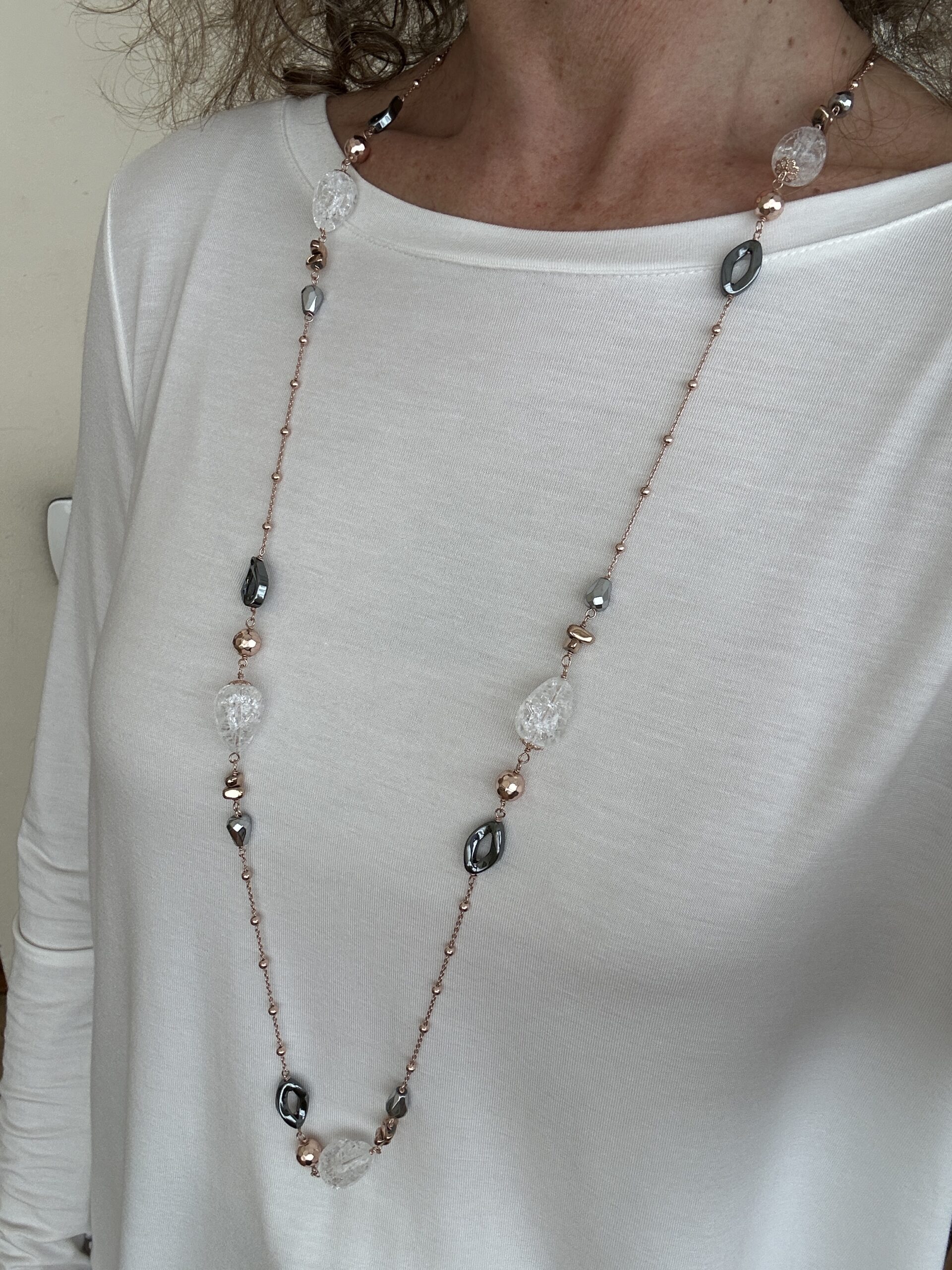Collana incatenata in cristal crash e ematite