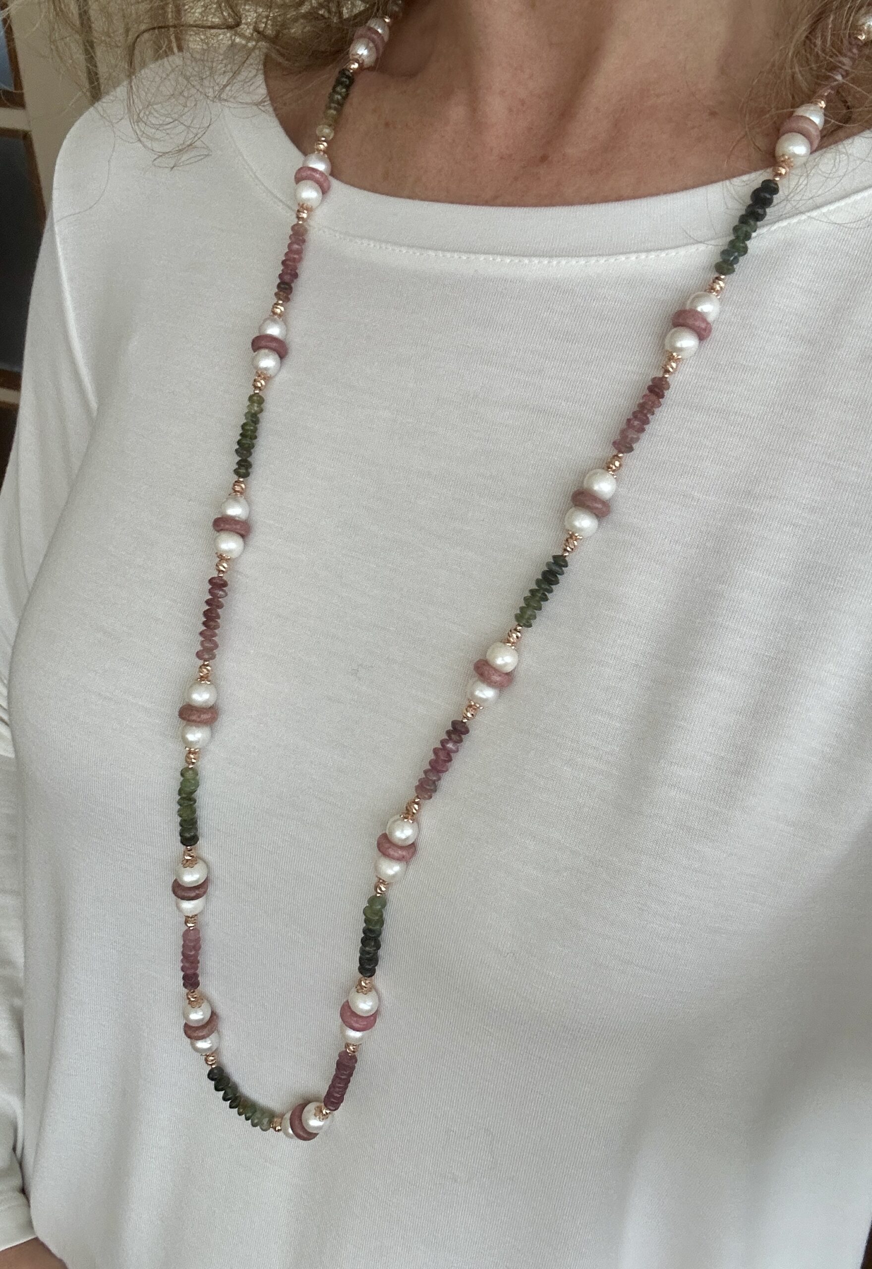 Collana in tormaline e perle coltivate