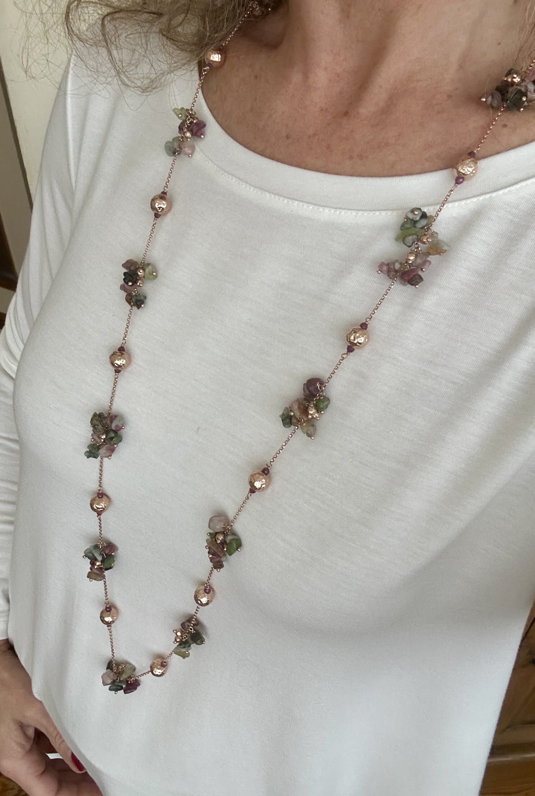 Collana in tormaline e argento placcato oro rosa