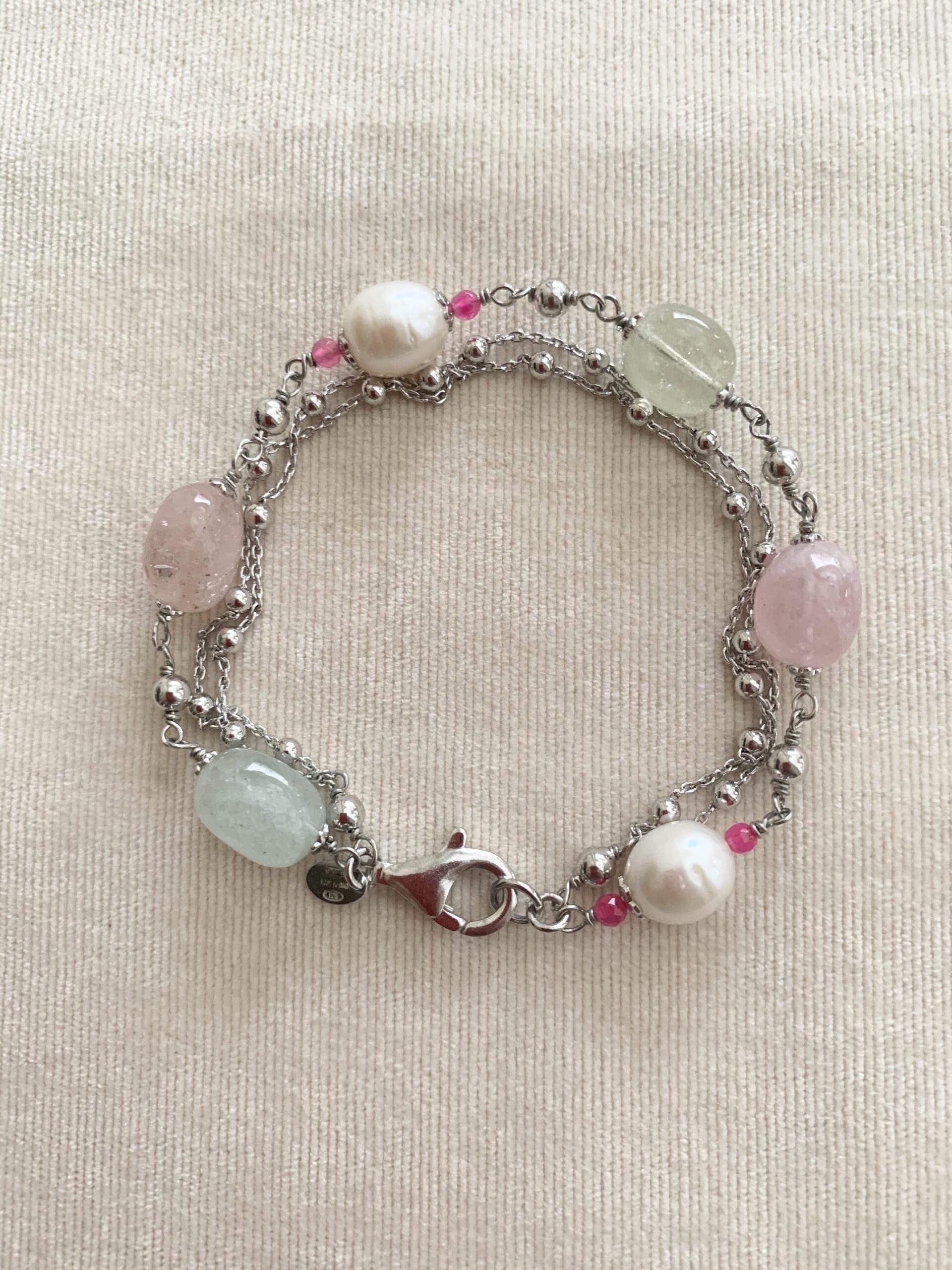 Bracciale in morganite e perle coltivate