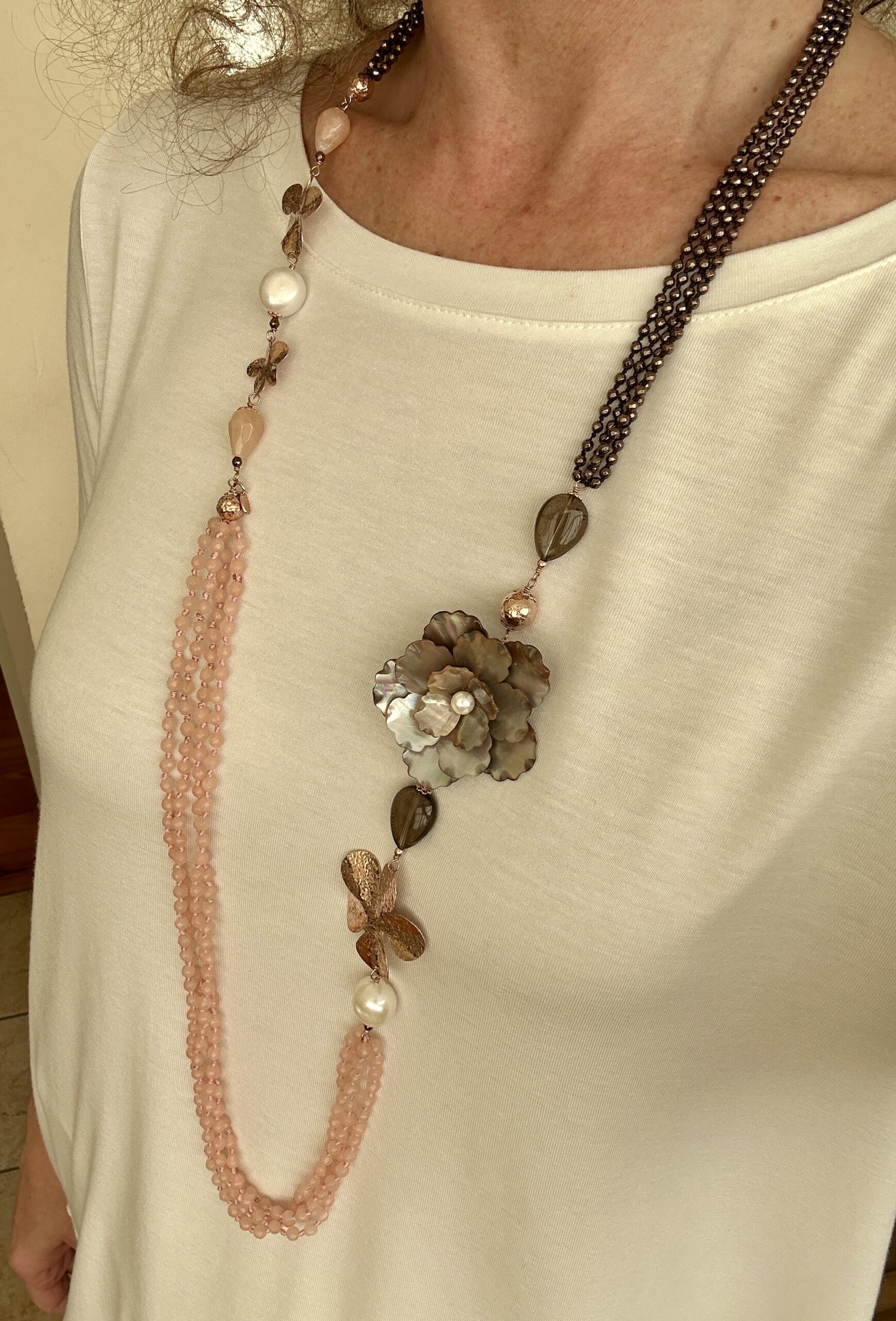 Collana in giada rosa e ematite coffee