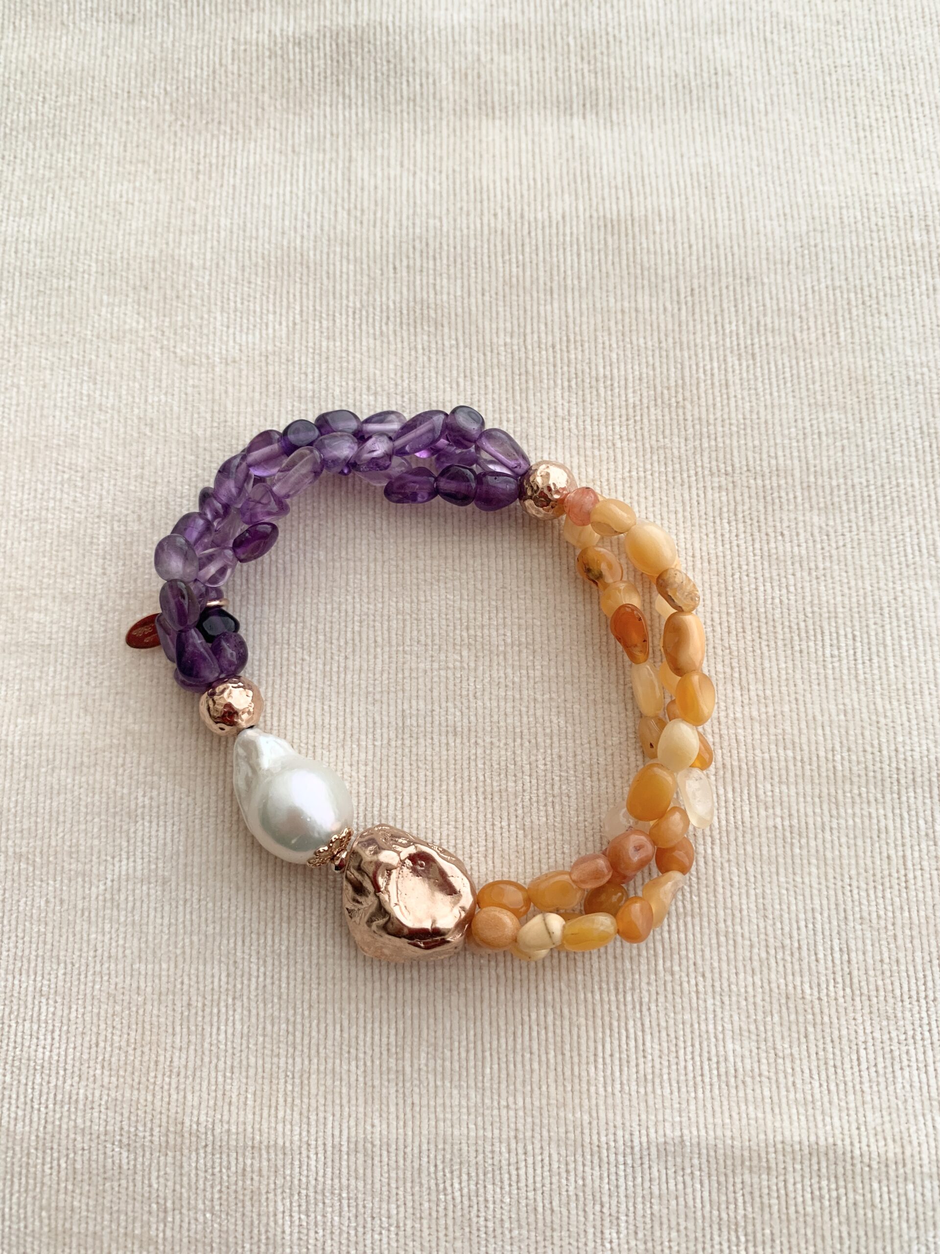 Bracciale a 3 fili in ametista e aragonite
