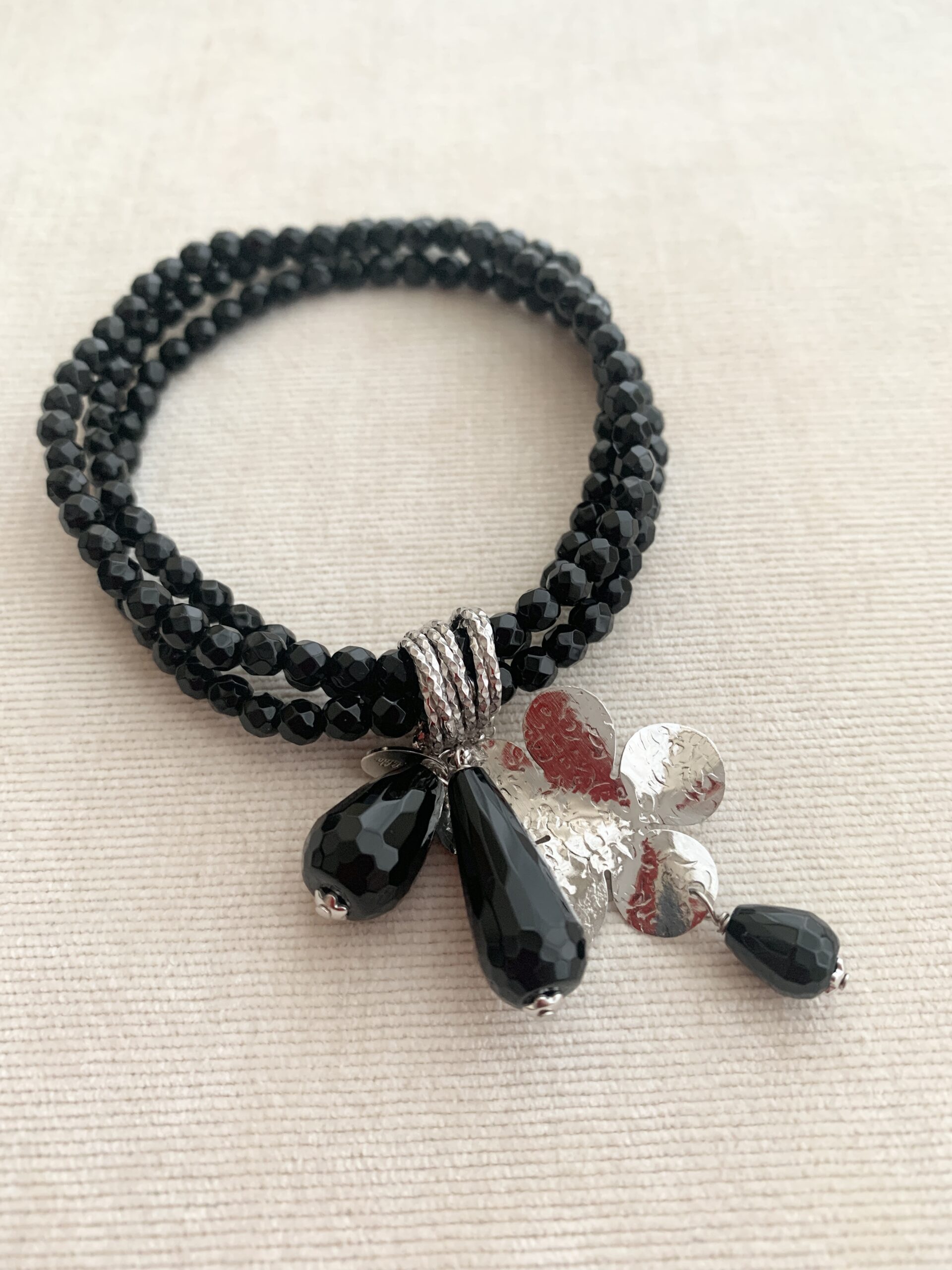 Bracciale a 3 fili in agata nera