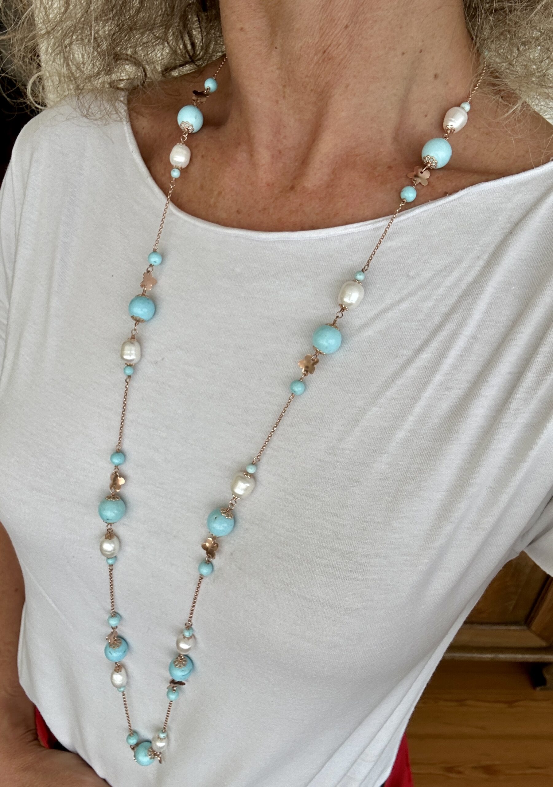 Collana in pasta turchese e argento rosè