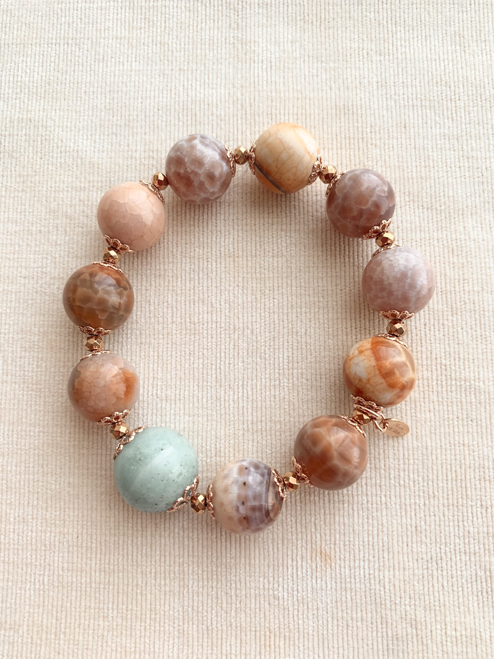 Bracciale in agata africana e amazzonite, argento placcato oro rosa