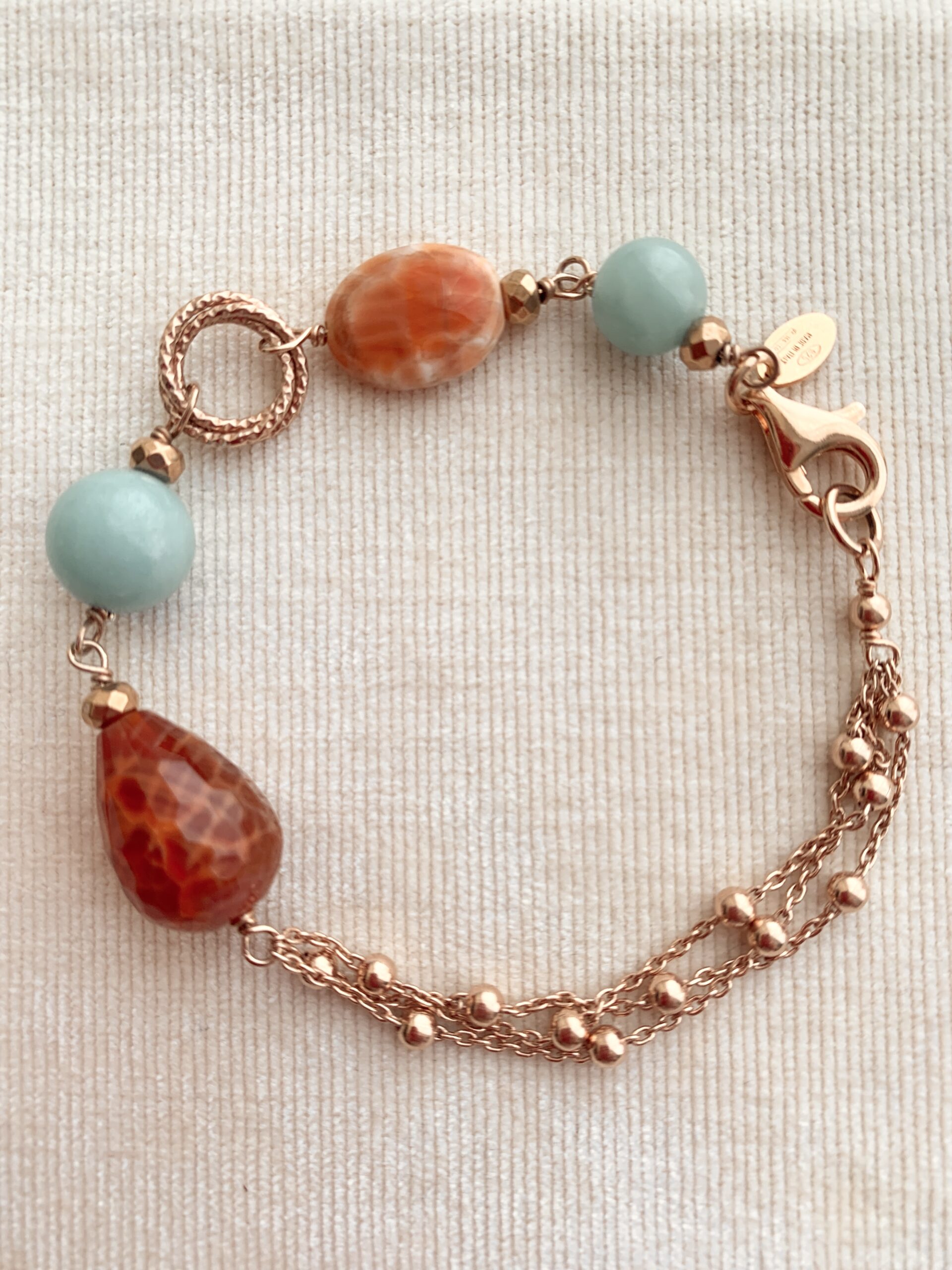 Bracciale in agata africana e amazzonite, argento placcato oro rosa