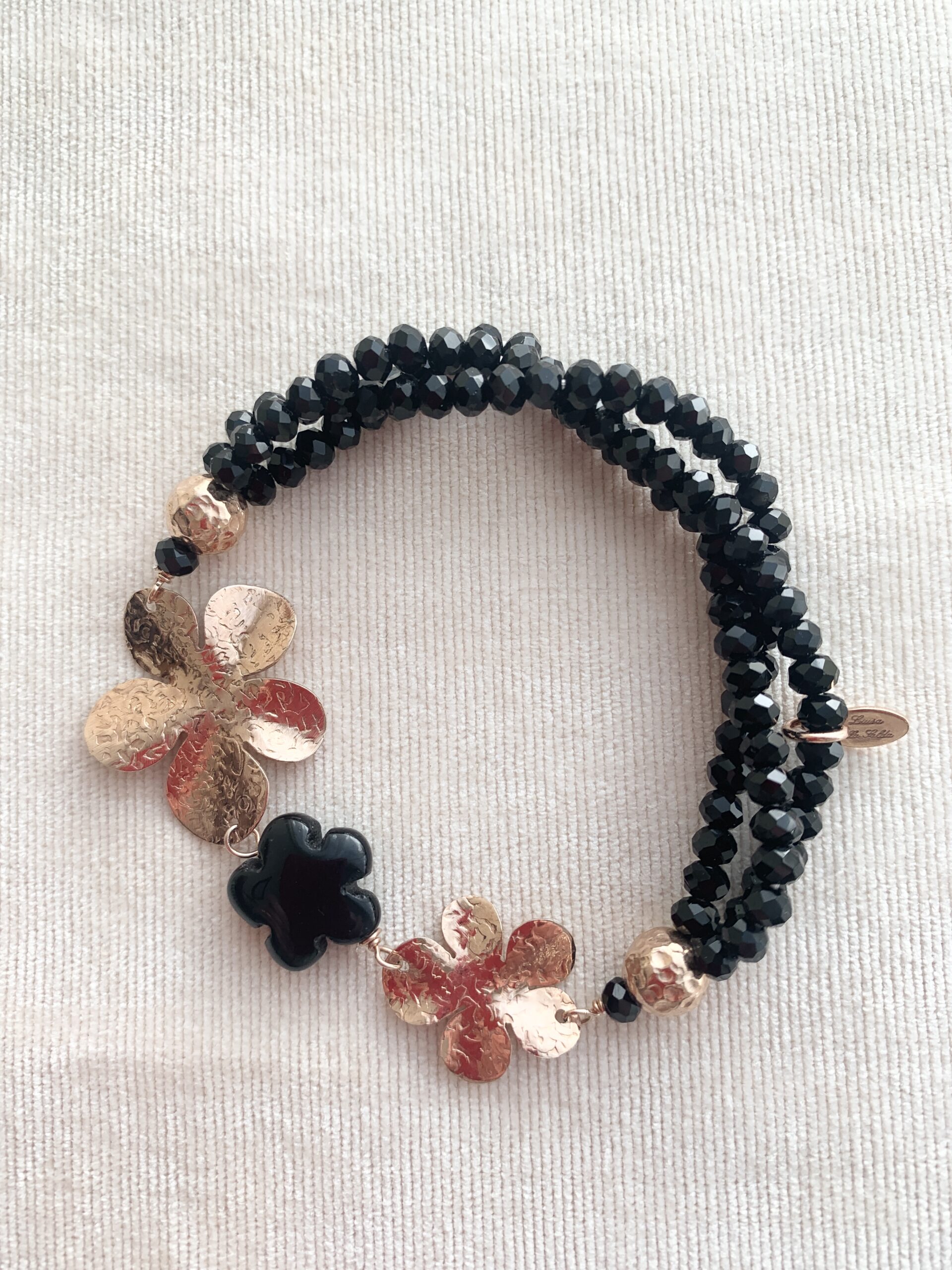 Bracciale in agata nera e argento placcato oro rosa