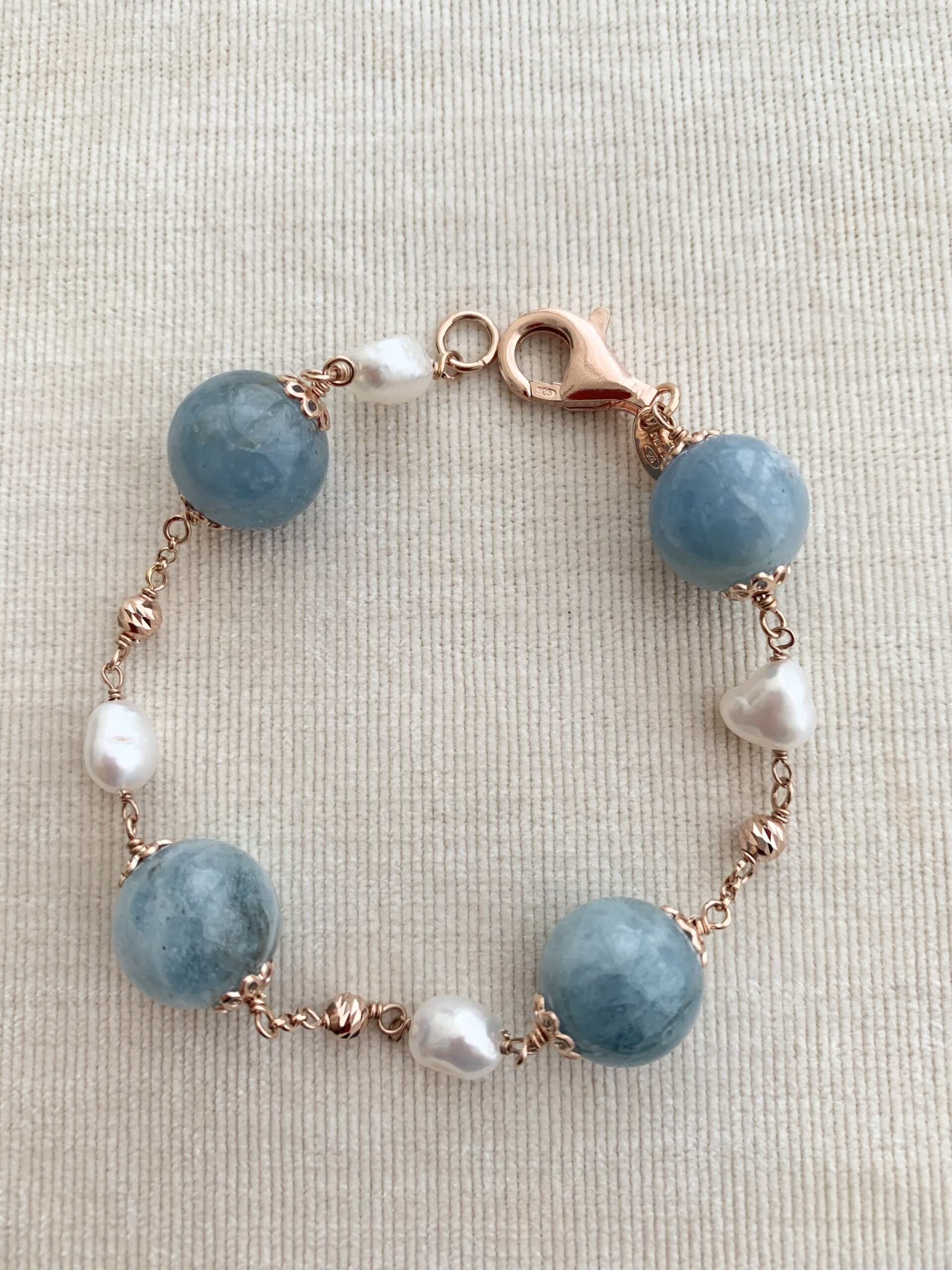 Bracciale in acquamarina e argento placcato oro rosa