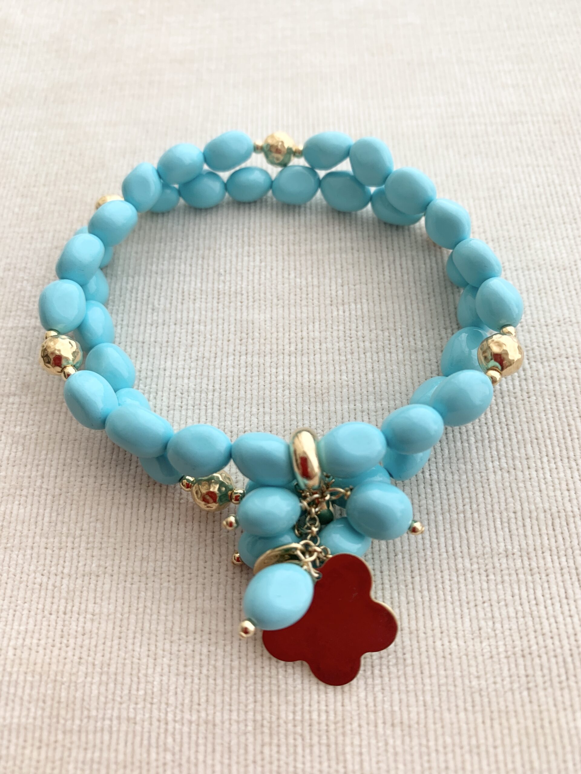 Bracciale 2fili pasta di turchese e argento placcato oro giallo