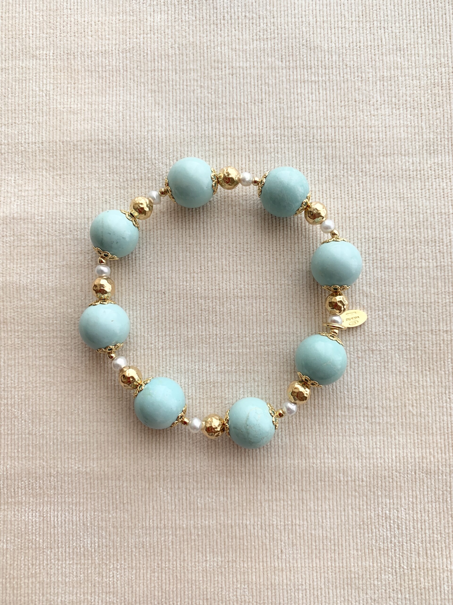 bracciale aulite, perle coltivate, argento 925 placcato oro giallo